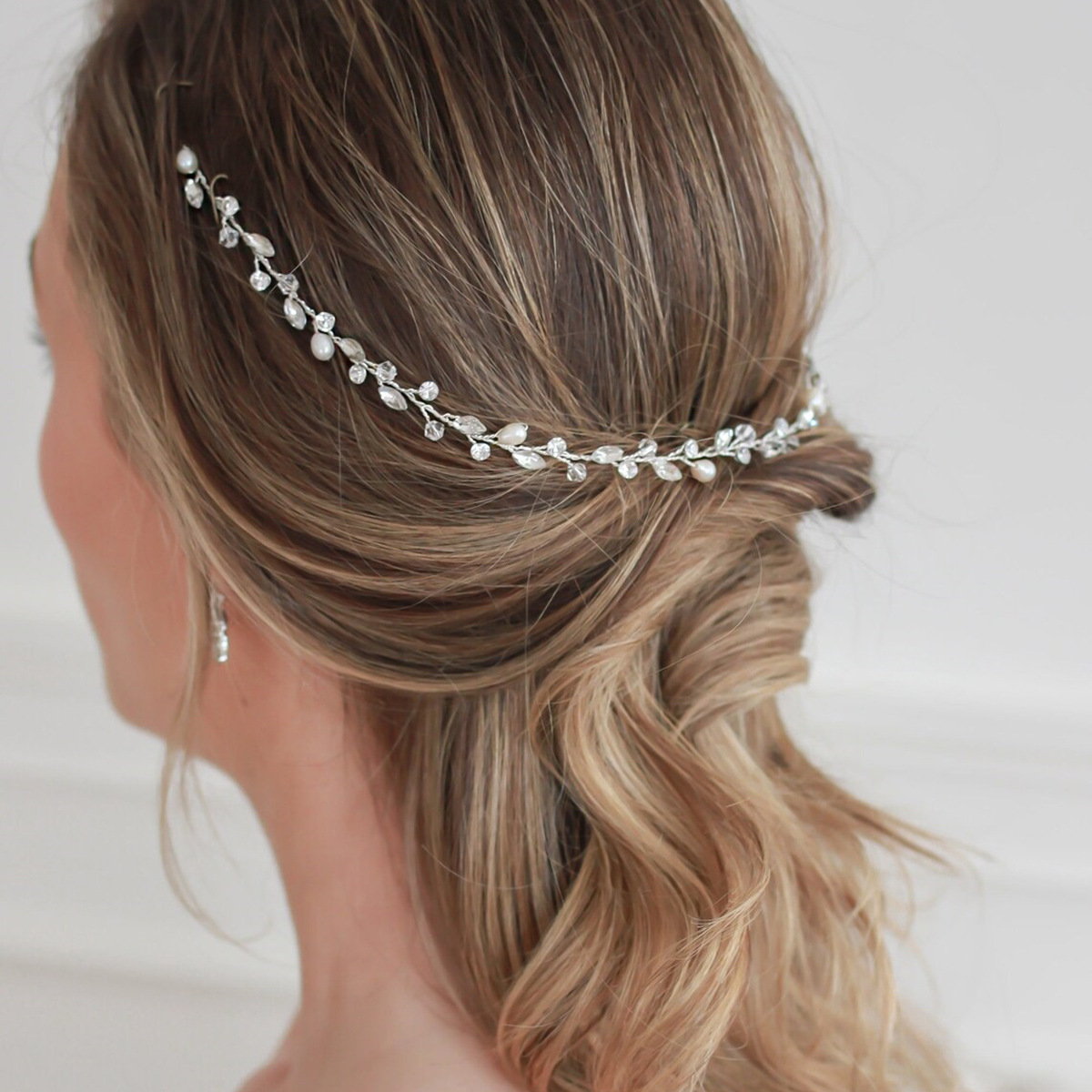 Handmade Silver Tiny Pearl Crystal Vine Bridal Headband Elegant Wedding Party Women Thin Hair Accessory - Image 4