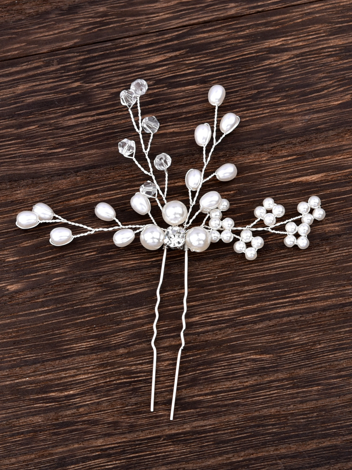 Silver Pearl Crystal Bridal U Hair Pin Elegant Wedding Party Women Boho Floral Hair Accessory - Image 4