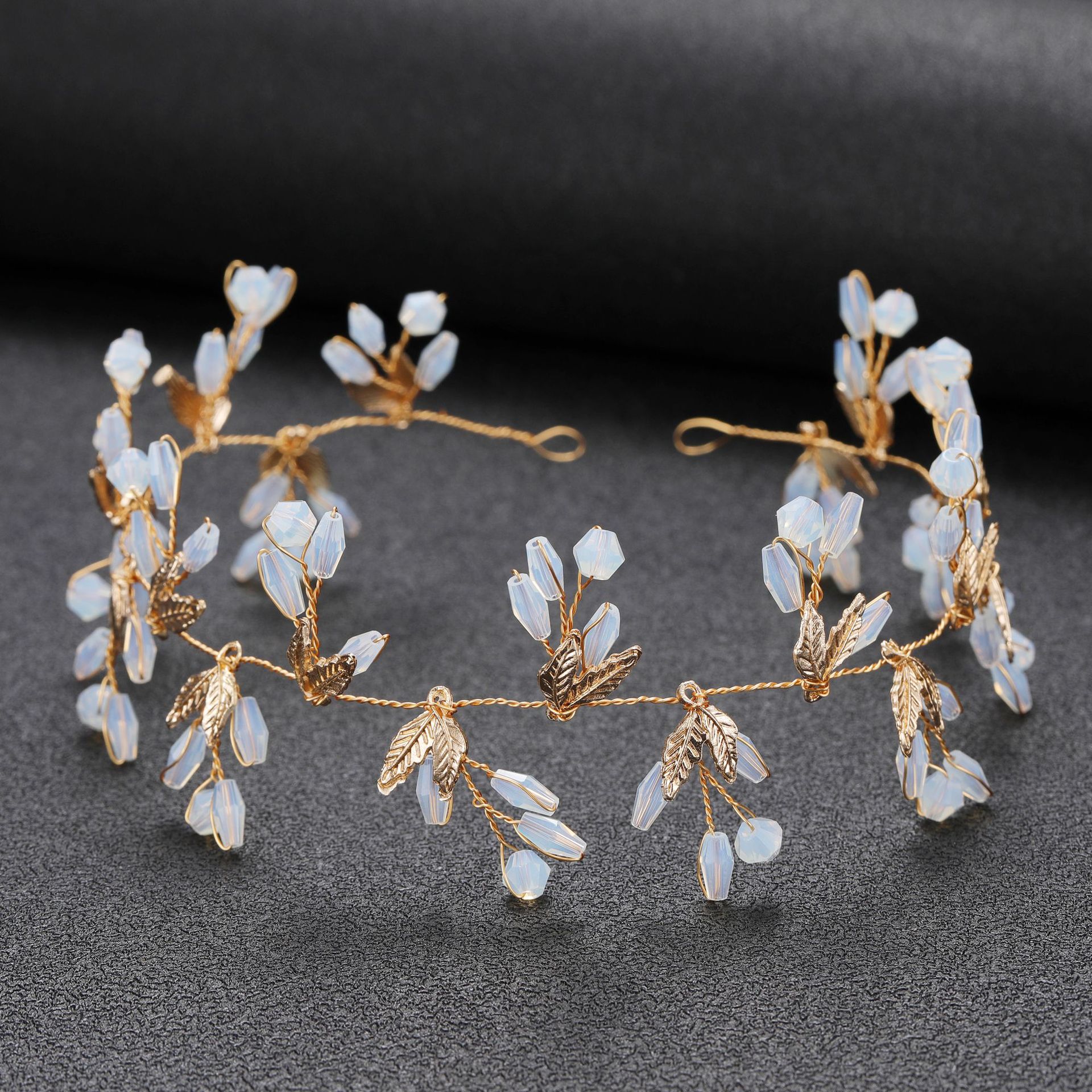 Gold Leaf Opal Bead Vine Bridal Headband Elegant Wedding Party Women Boho Flexible Hair Accessory - Image 4