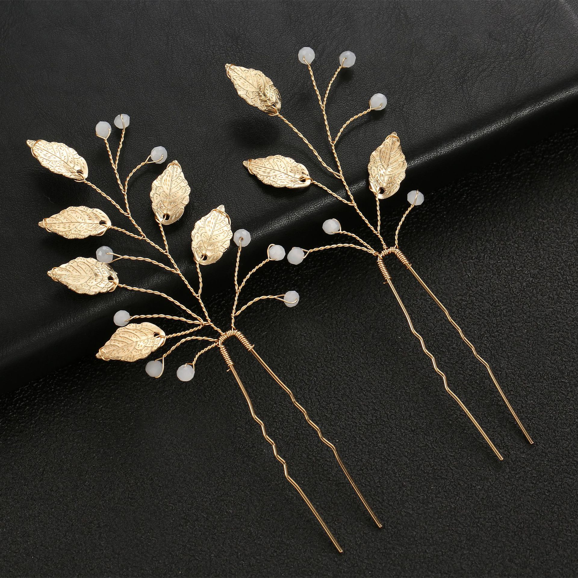 Gold Leaf Clear Crystal Bridal U Hair Pins Set Elegant Wedding Party Women Vintage Accessories - Image 4