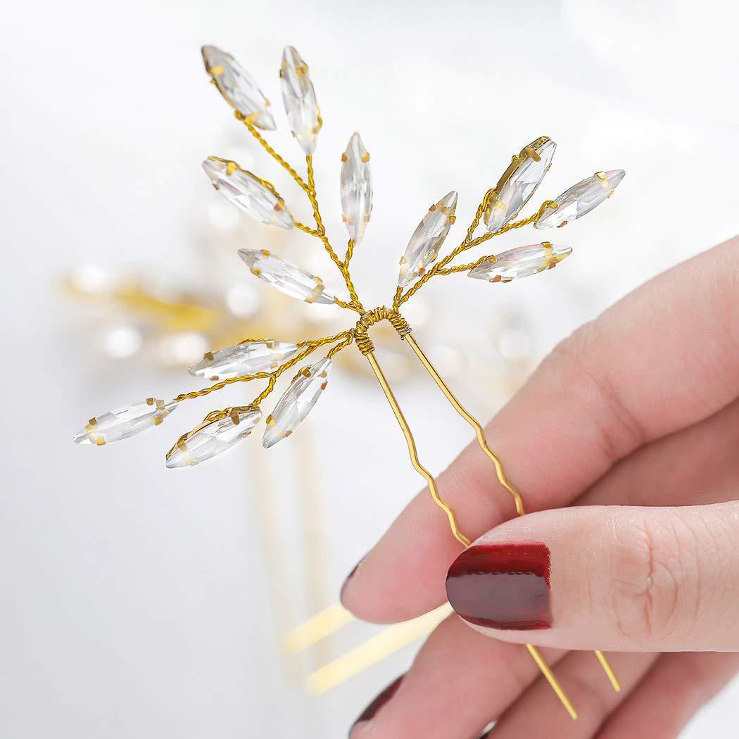 Gold Marquise Crystal Leaf Bridal U Hair Pins Set Elegant Wedding Party Women Floral Accessories - Image 4
