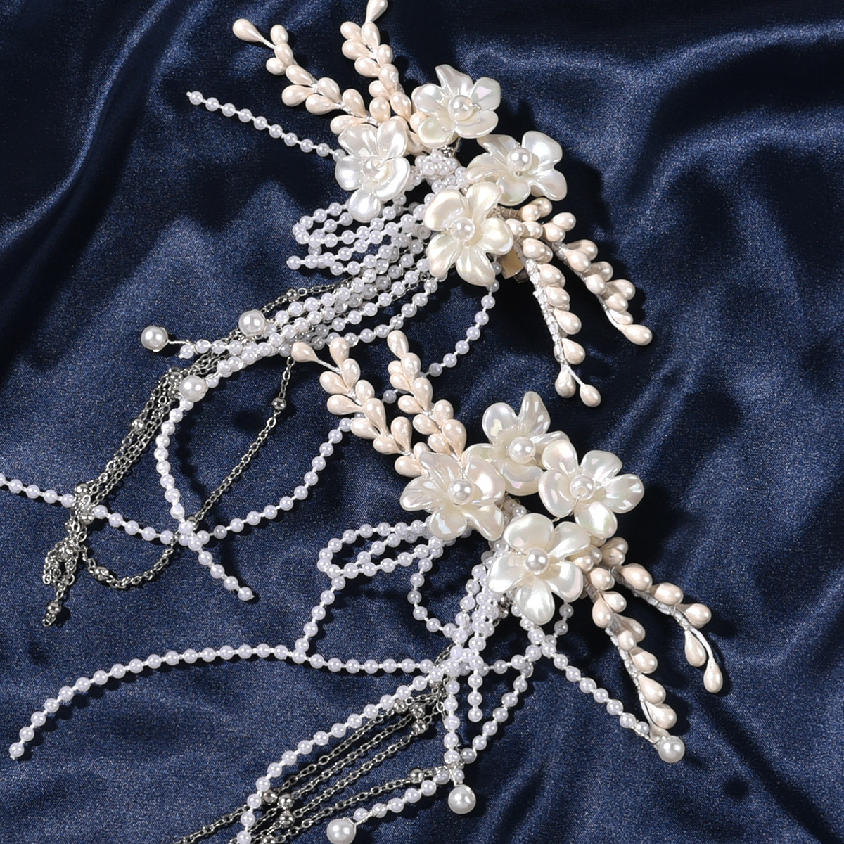 White Floral Pearl Tassel Bridal Hair Clips for Wedding Prom Evening Formal Party Special Occasions - Image 4