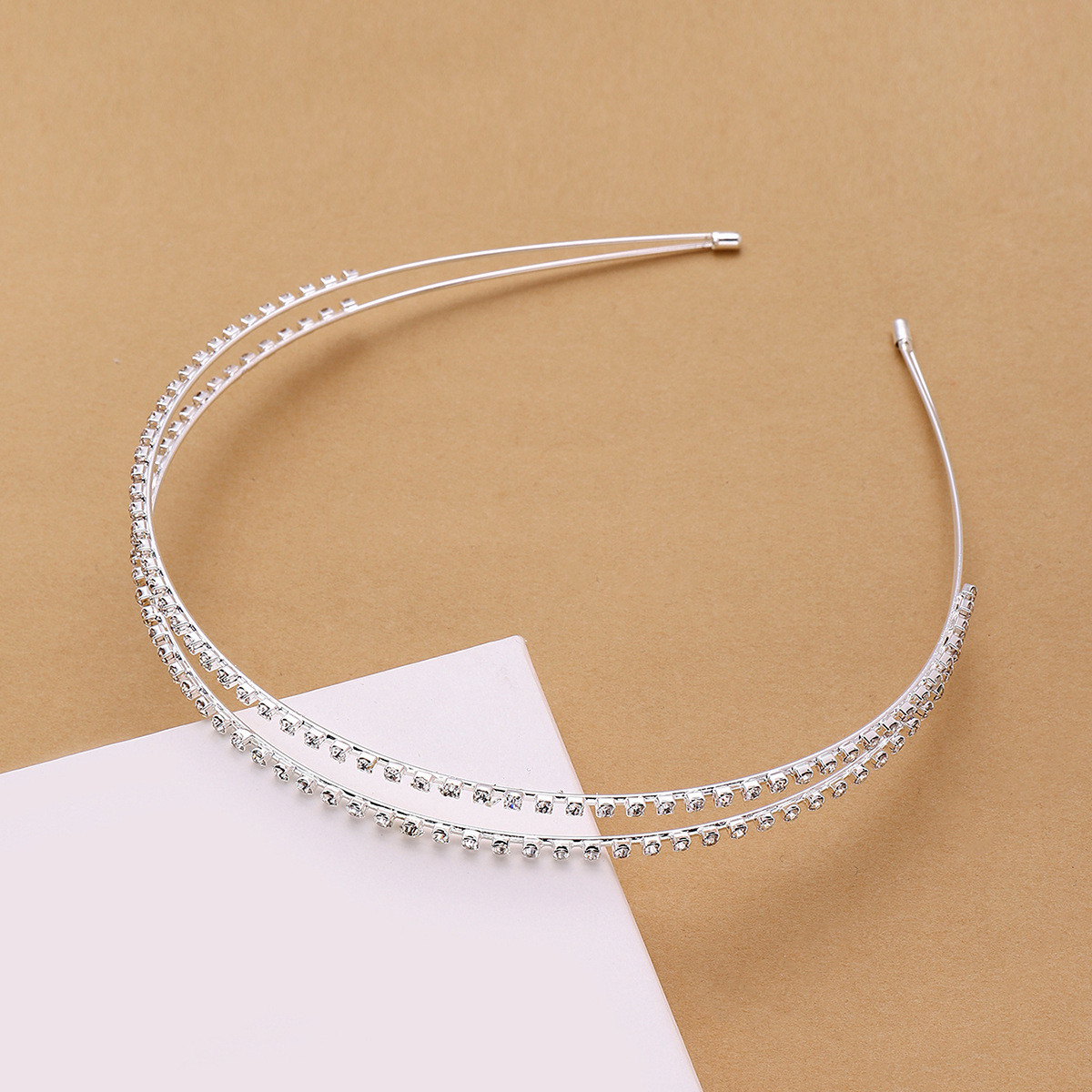 Minimalist Silver Two Row Crystal Rhinestone Thin Wire Headband Ideal for Bride Bridesmaid Wedding Styling - Image 4