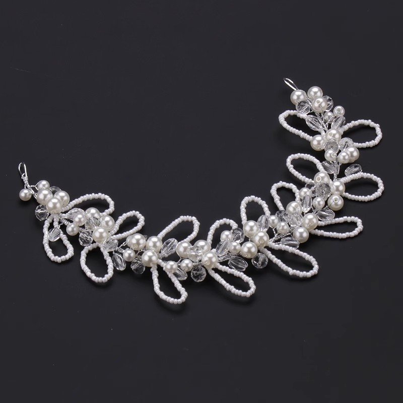 White Beaded Pearl Crystal Floral Bridal Hair Vine for Wedding Prom Evening Formal Party Occasions - Image 4
