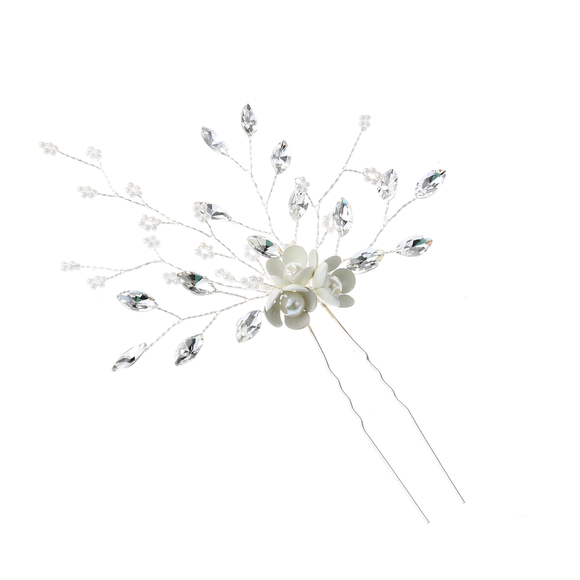 Elegant White Ceramic Flower Crystal Pearl Hair Pin for Banquet Photoshoot Wedding Updo Bridal Decor - Image 4