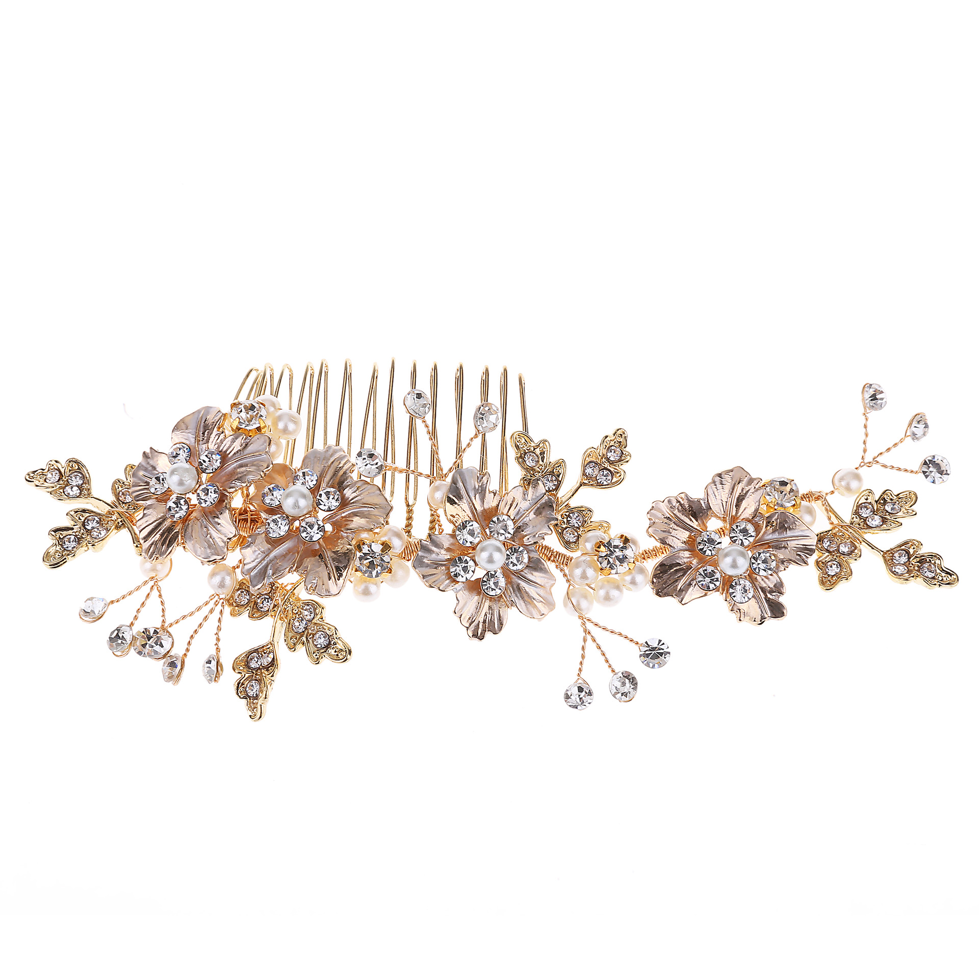 Gold Metal Flower Pearl Crystal Bridal Hair Comb for Wedding Prom Evening Formal Party Decor - Image 4