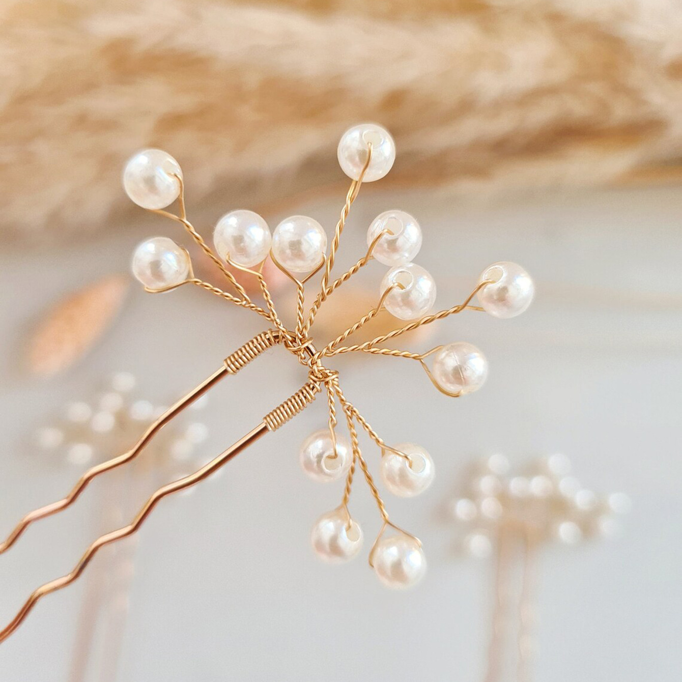 Gold Wire Firework‑Shaped Pearl U‑Shaped Hair Pin Bridal Hair Accessory for Women Gift - Image 4