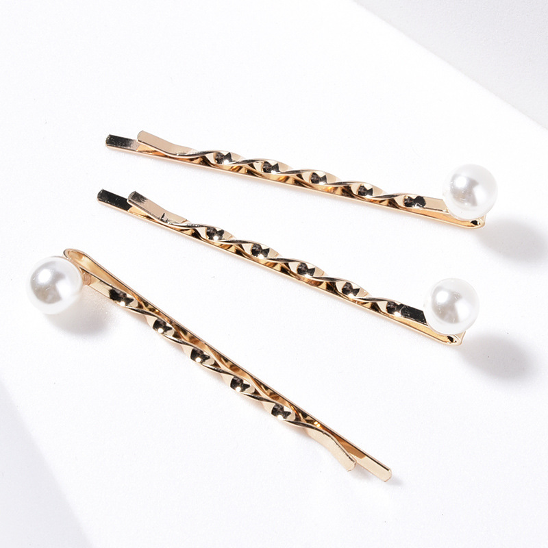Twisted Gold Metal White Pearl Bobby Pins Elegant Daily Hair Clips Set for Women Gift - Image 4