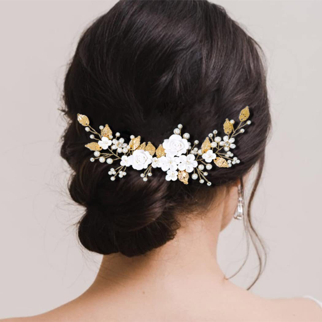 Vintage White Rose Floral Hair Vine Silver Wire Rhinestone Leaf Hair Accessory Bohemian Wedding Bridesmaid Side Hair Piece - Image 4