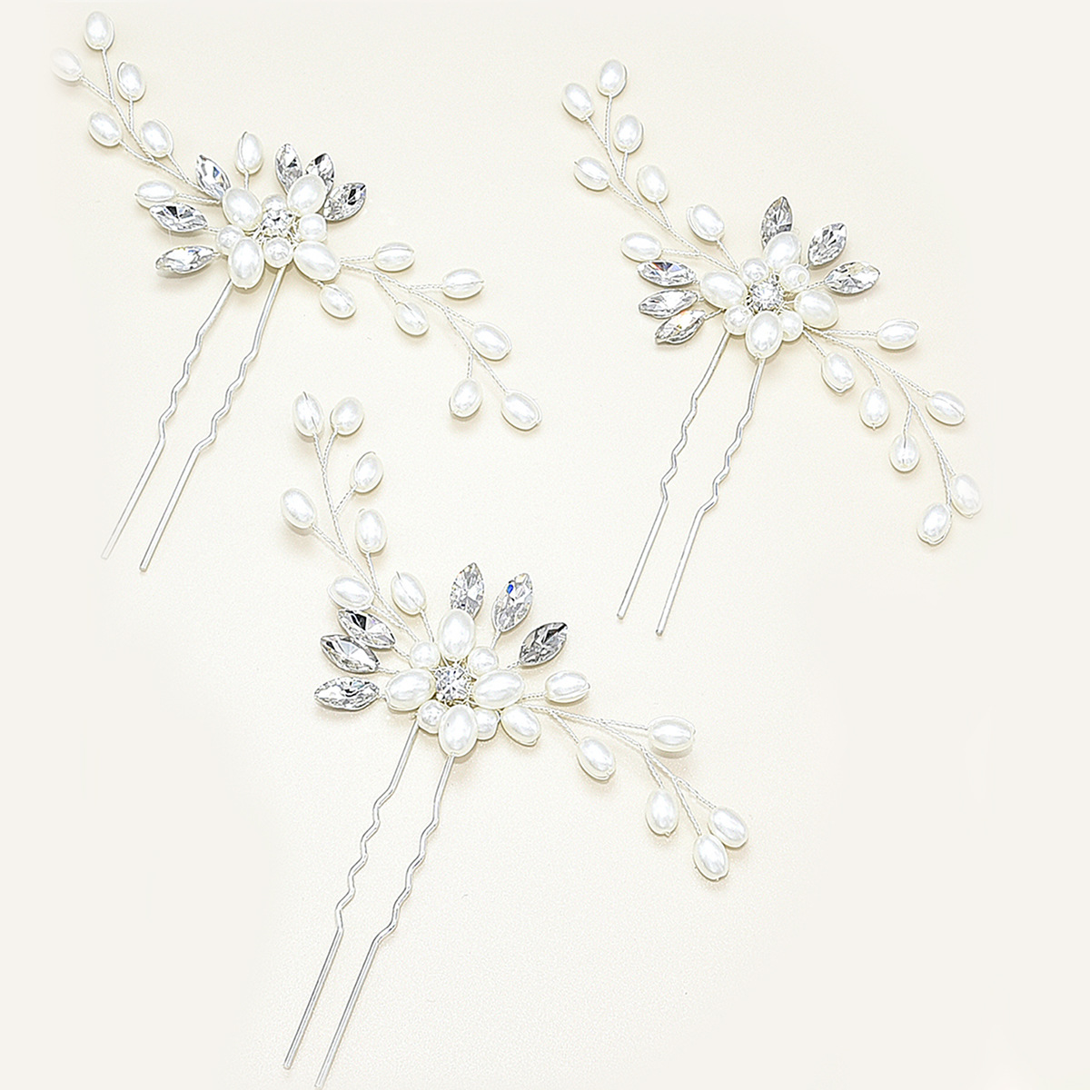 Elegant Faux Pearl Rhinestone Twig Hair Sticks Silver Tone Floral Vine Side Hairpieces for Bride Bridesmaid - Image 4