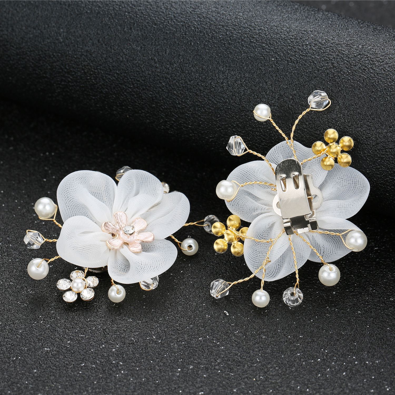 Fairy Soft Fabric Floral Hair Clips, Dainty Pearl Beaded Hair Barrettes for Wedding, Party & Bridal Photoshoot - Image 4