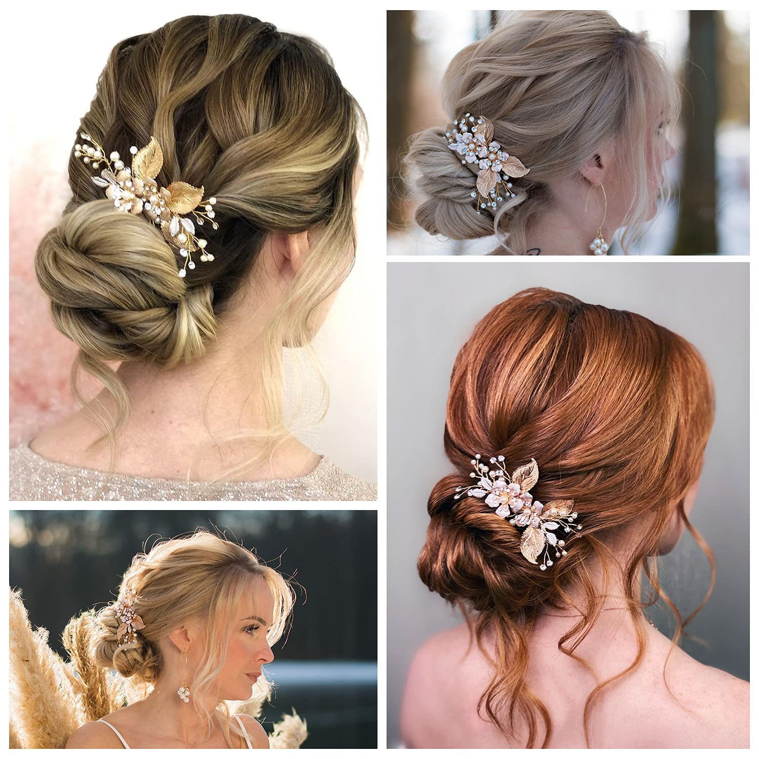 Rose Gold Pearl Crystal Leaf Hair Comb Bohemian Wedding Bridal Side Hair Jewelry - Image 4
