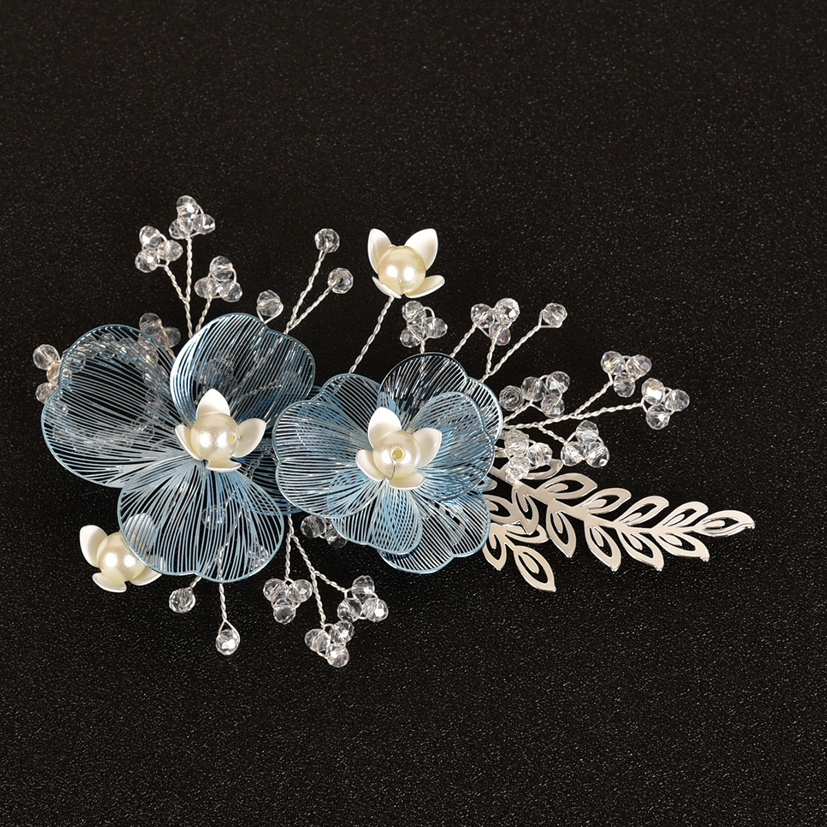 Gold Wire Floral Pearl Crystal Bridal Hair Clip Vintage Wedding Side Hair Accessory - Image 4