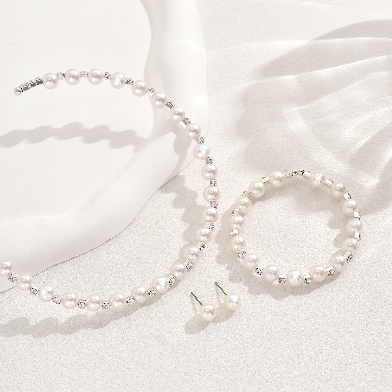 Elegant Pearl Rhinestone 3 In 1 Jewelry Set Wedding Bridal Women Daily Gift - Image 5
