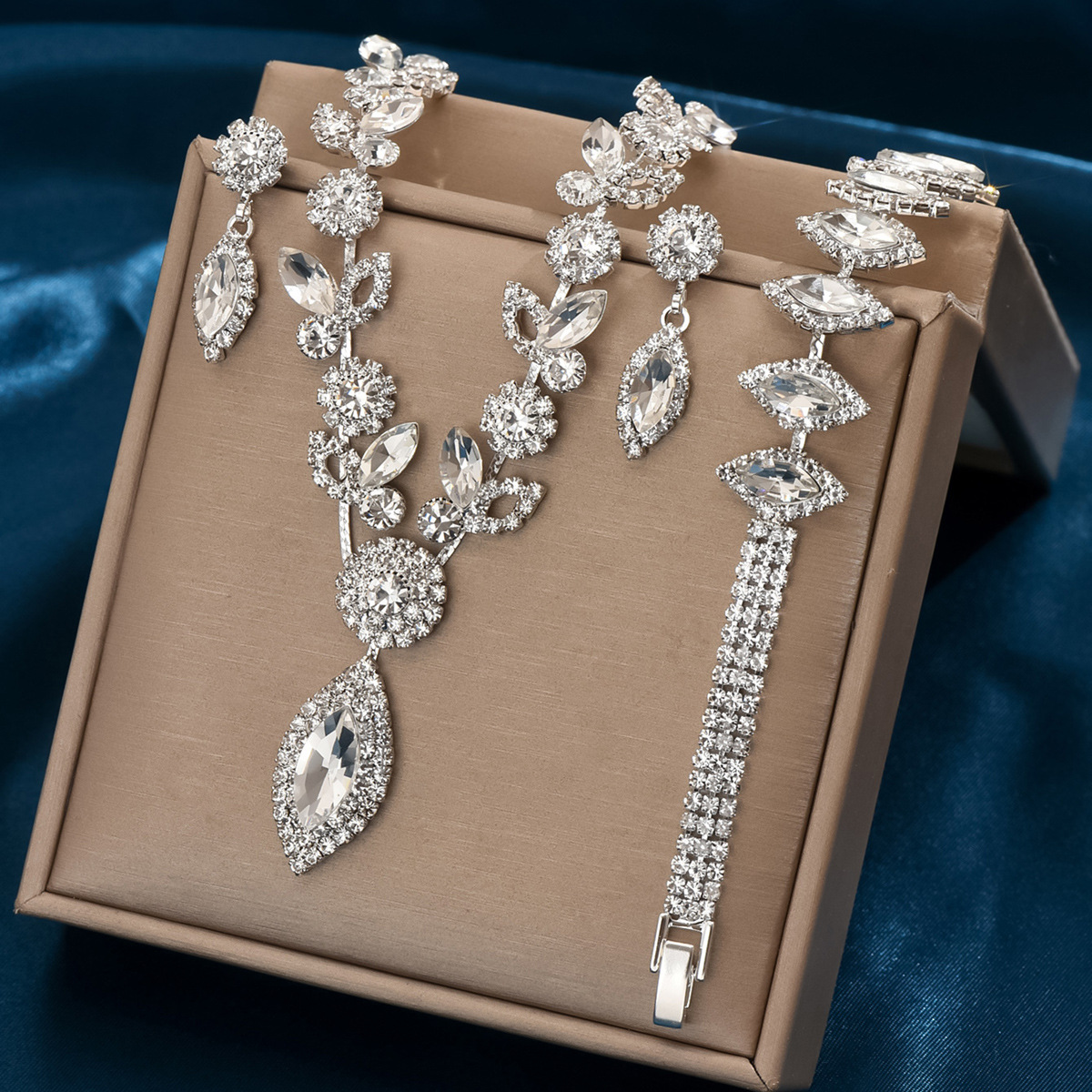 Marquise Crystal 4 Pieces Bridal Jewelry Set Wedding Evening Party Luxury Gift - Image 2