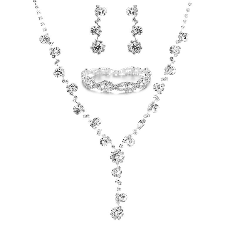 Pearl Inlaid Tassel Pendant Three Pieces Bridal Jewelry Set For Wedding Formal Occasions - Image 3