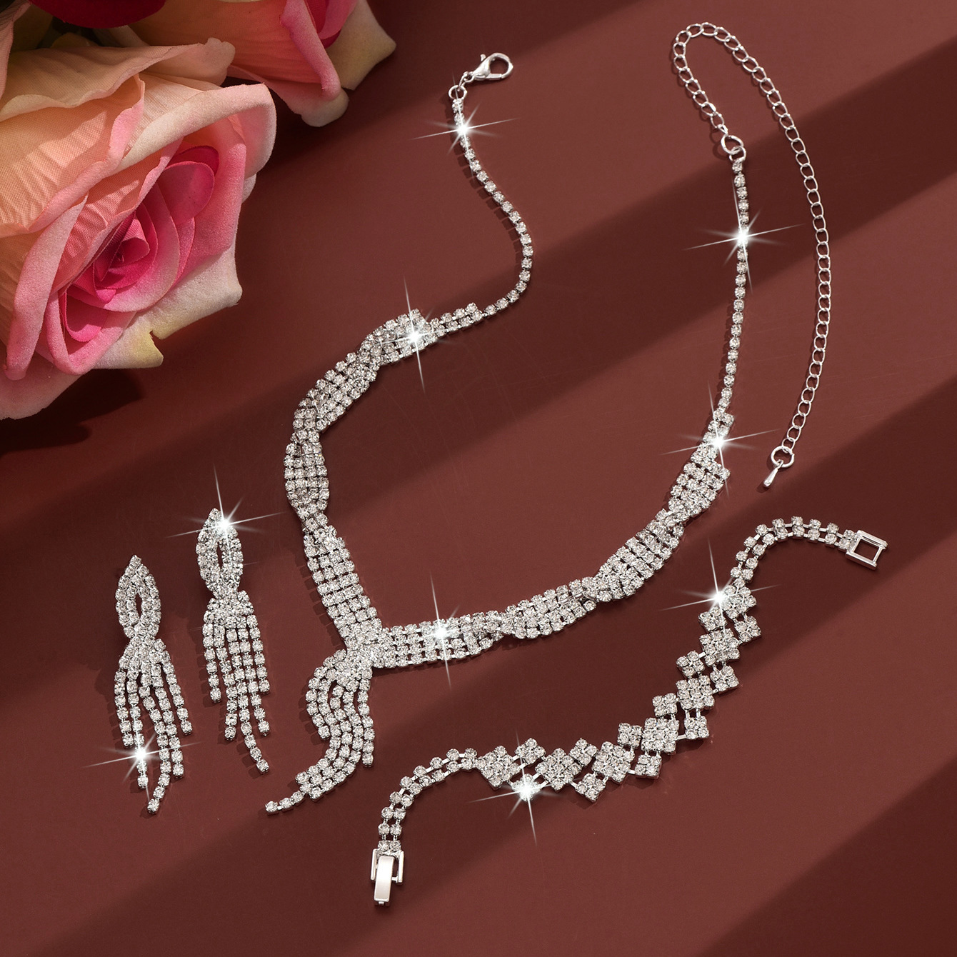 Tassel Fringe Y Drop Necklace Bracelet Long Dangle Earrings Women Pageant Evening Jewelry Full Set - Image 3