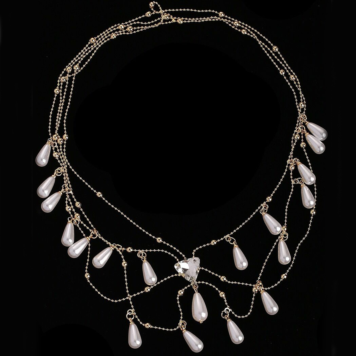 Silver Multi Layer Teardrop Pearl Forehead Head Chain Wedding Accessory for Women Brides - Image 4