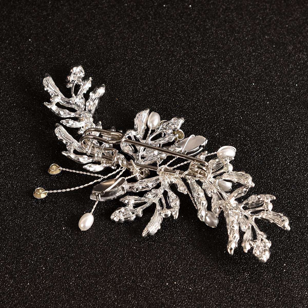Silver Leaf Rhinestone Pearl Bridal Hair Clip Wedding Accessory for Women Brides and Ladies - Image 4