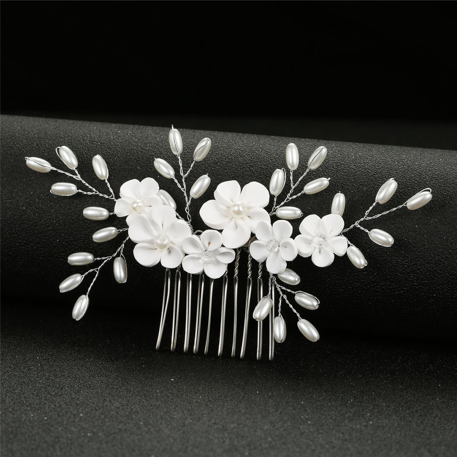 Silver Wire White Flower Pearl Bridal Hair Clip Wedding Accessory for Women Brides and Ladies - Image 4