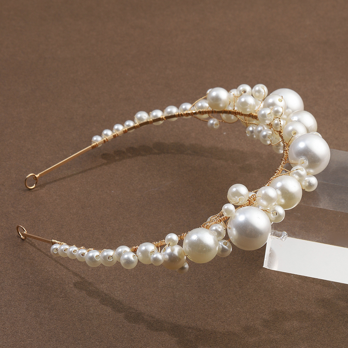 Gold Wire Multi Size Faux Pearl Headband Bridal Wedding Hair Band for Women - Image 4