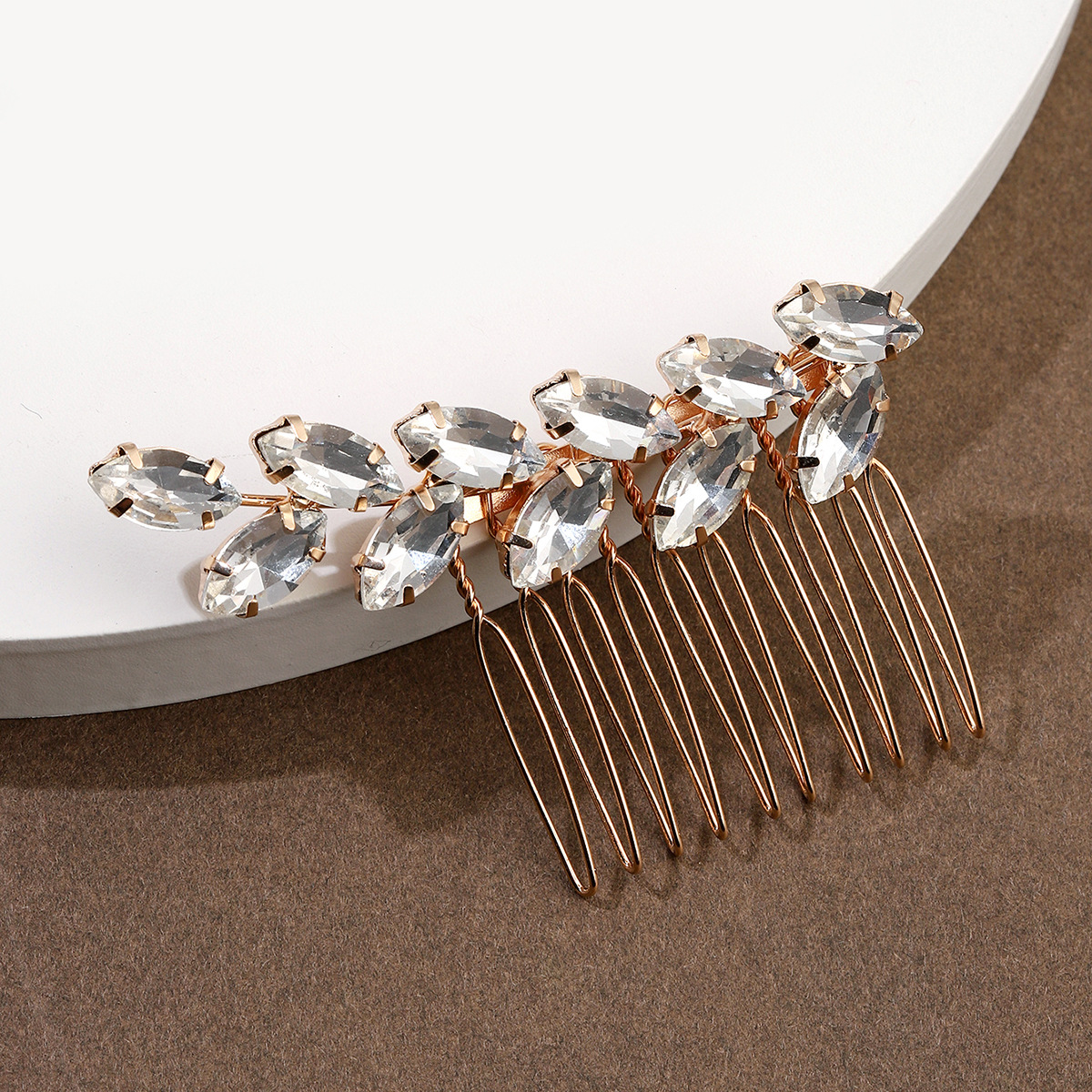 Gold Marquise Crystal Leaf Hair Clip Bridal Wedding Hair Accessory for Women - Image 4