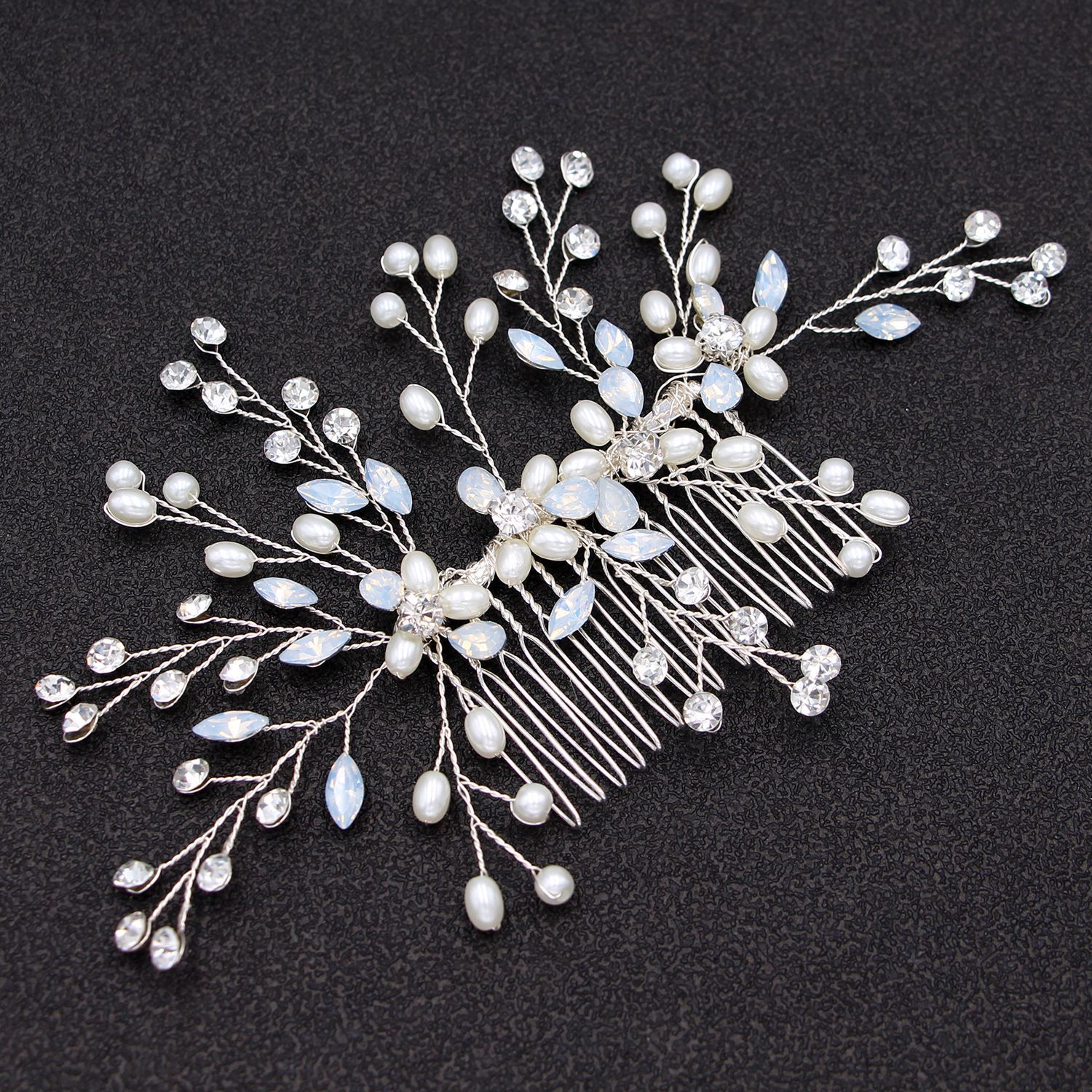 Silver Wire Pearl Crystal Branch Hair Comb Bridal Wedding Hair Accessory for Women - Image 4