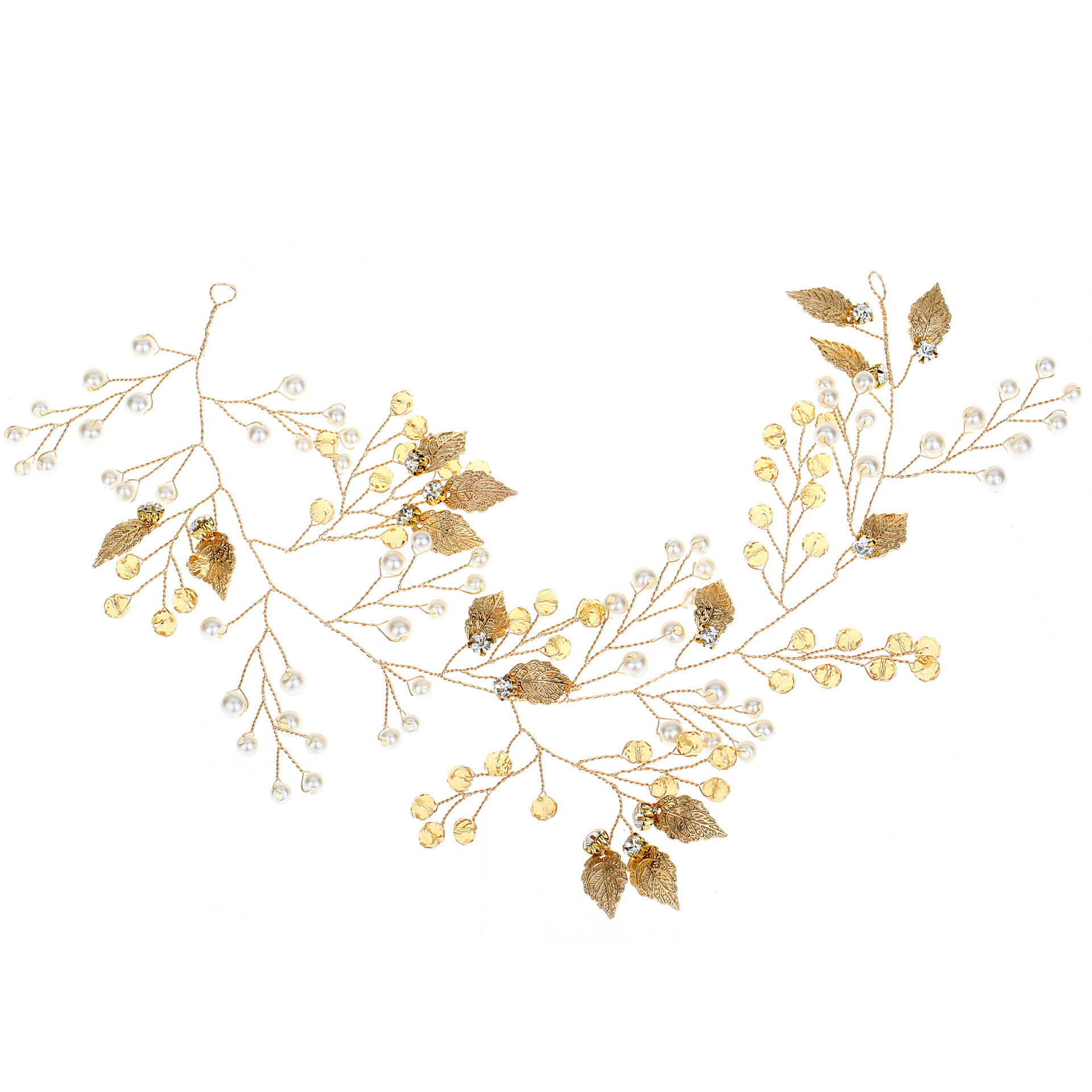 Gold Wire Pearl Crystal Leaf Branch Hair Comb Bridal Wedding Hair Accessory for Women - Image 4