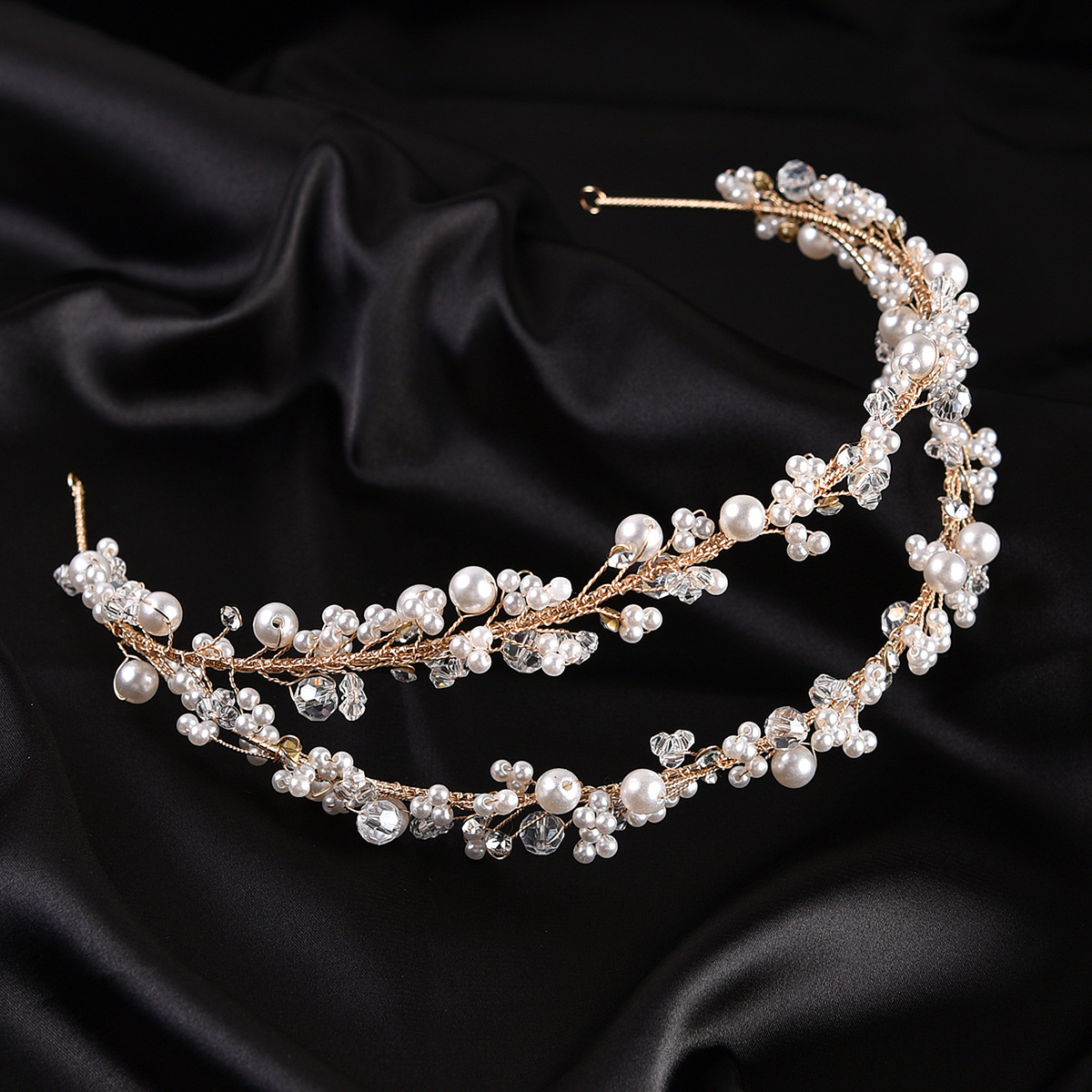 Silver Wire Pearl Crystal Handmade Headband Bridal Wedding Hair Accessory for Women - Image 4