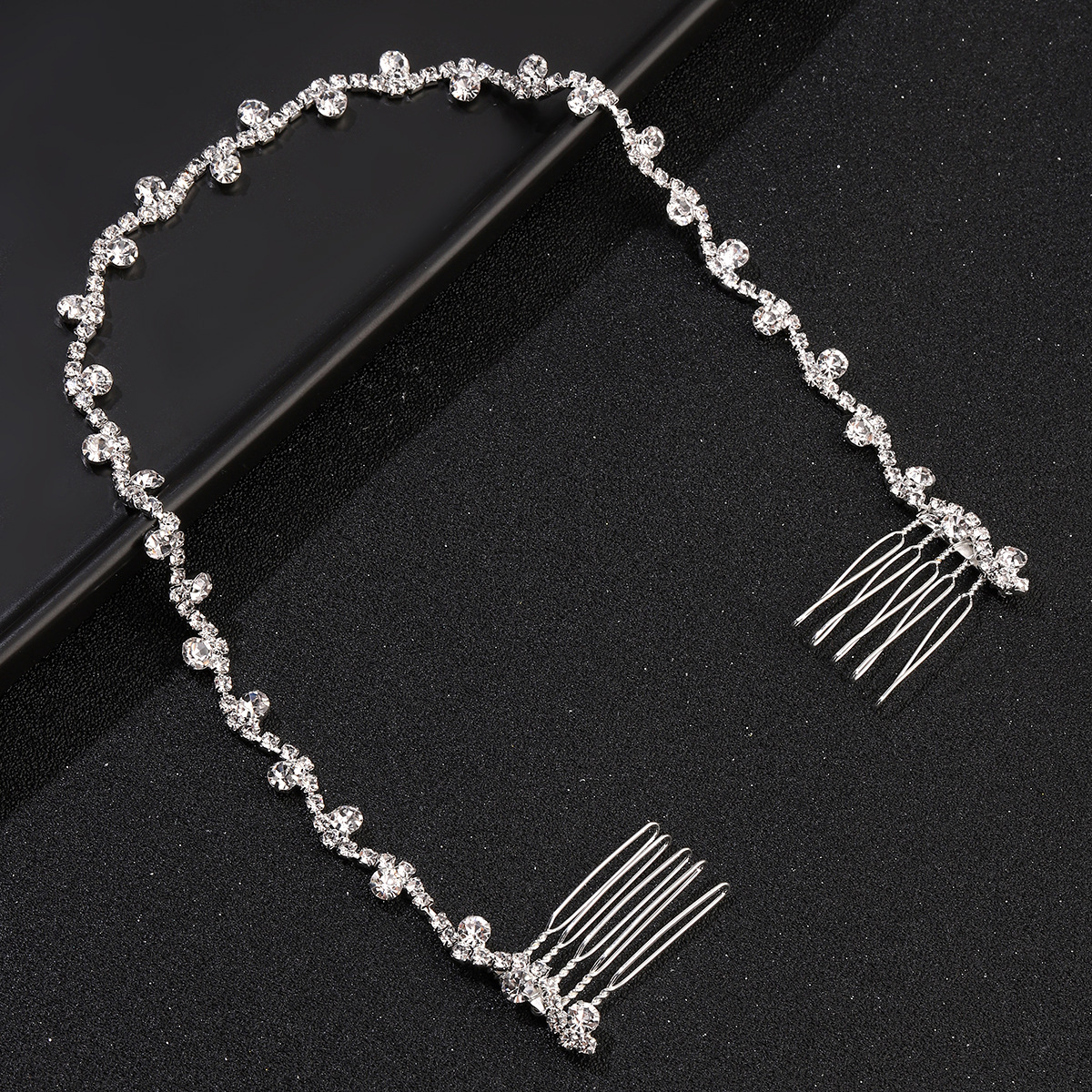 Silver Curved Rhinestone Hair Vine Bridal Wedding Crystal Hair Accessory for Women - Image 4