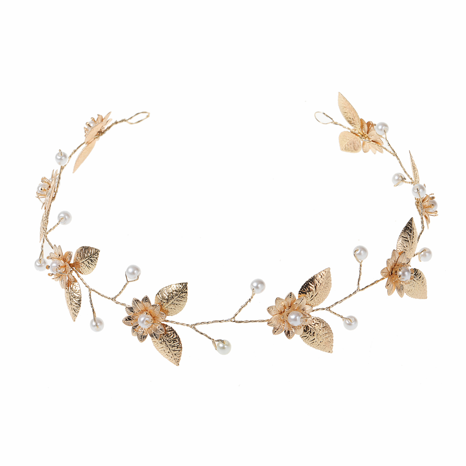 Gold Flower Leaf Pearl Flexible Hair Vine Bridal Wedding Hair Accessory for Women - Image 4