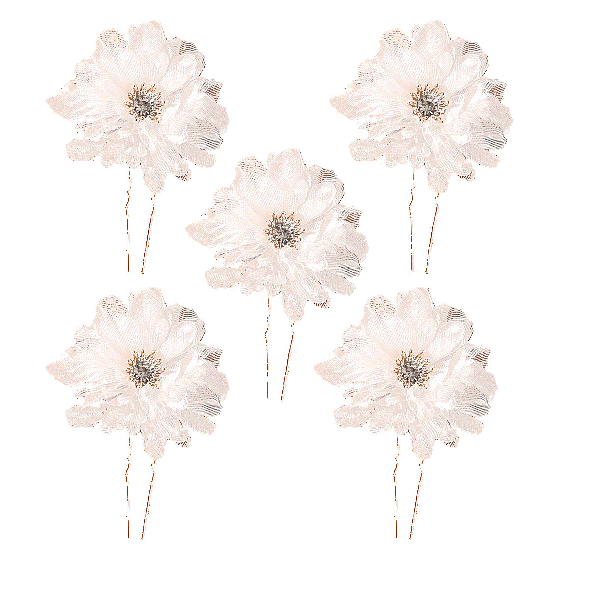 White Chiffon Flower Crystal Hair Pins Set for Bridal Wedding Party Elegant Updo Hair Decor - Image 5