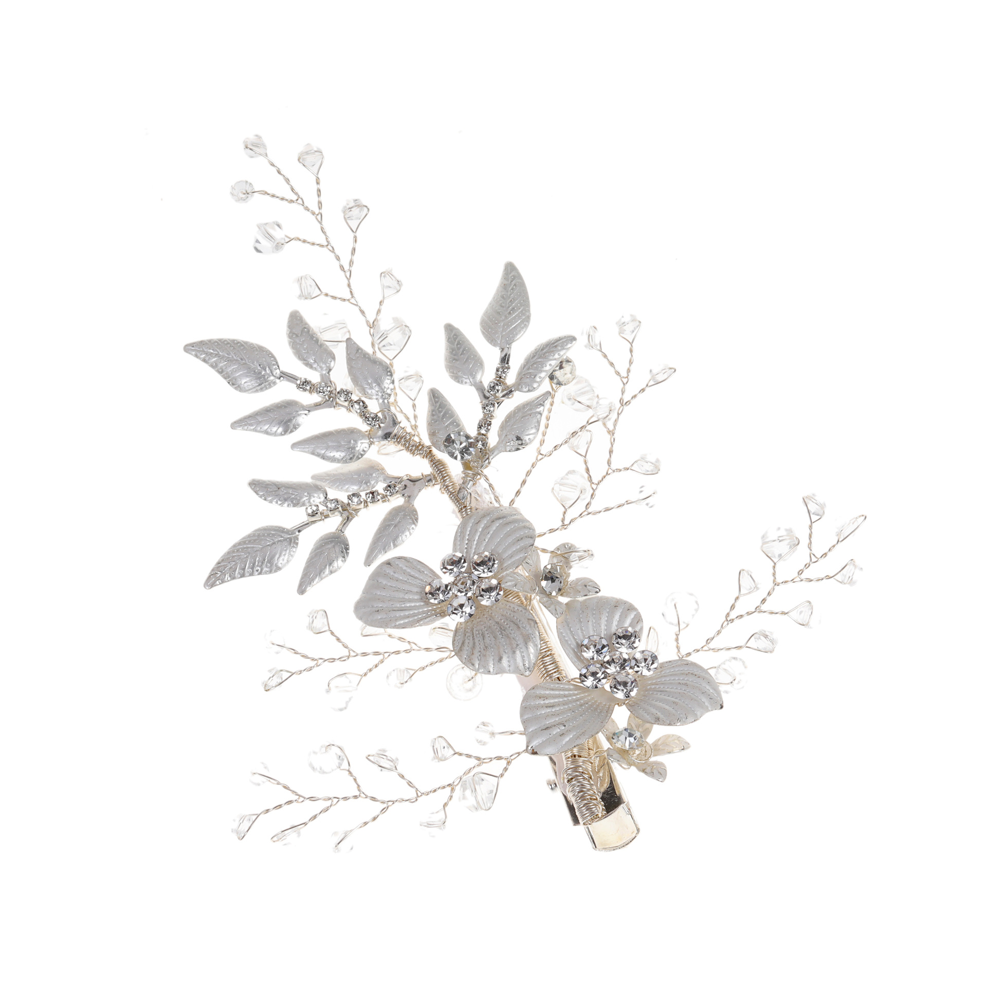 Silver Flower Leaf Crystal Bridal Hair Clip Elegant Wedding Party Women Floral Hair Accessory Headdress - Image 5