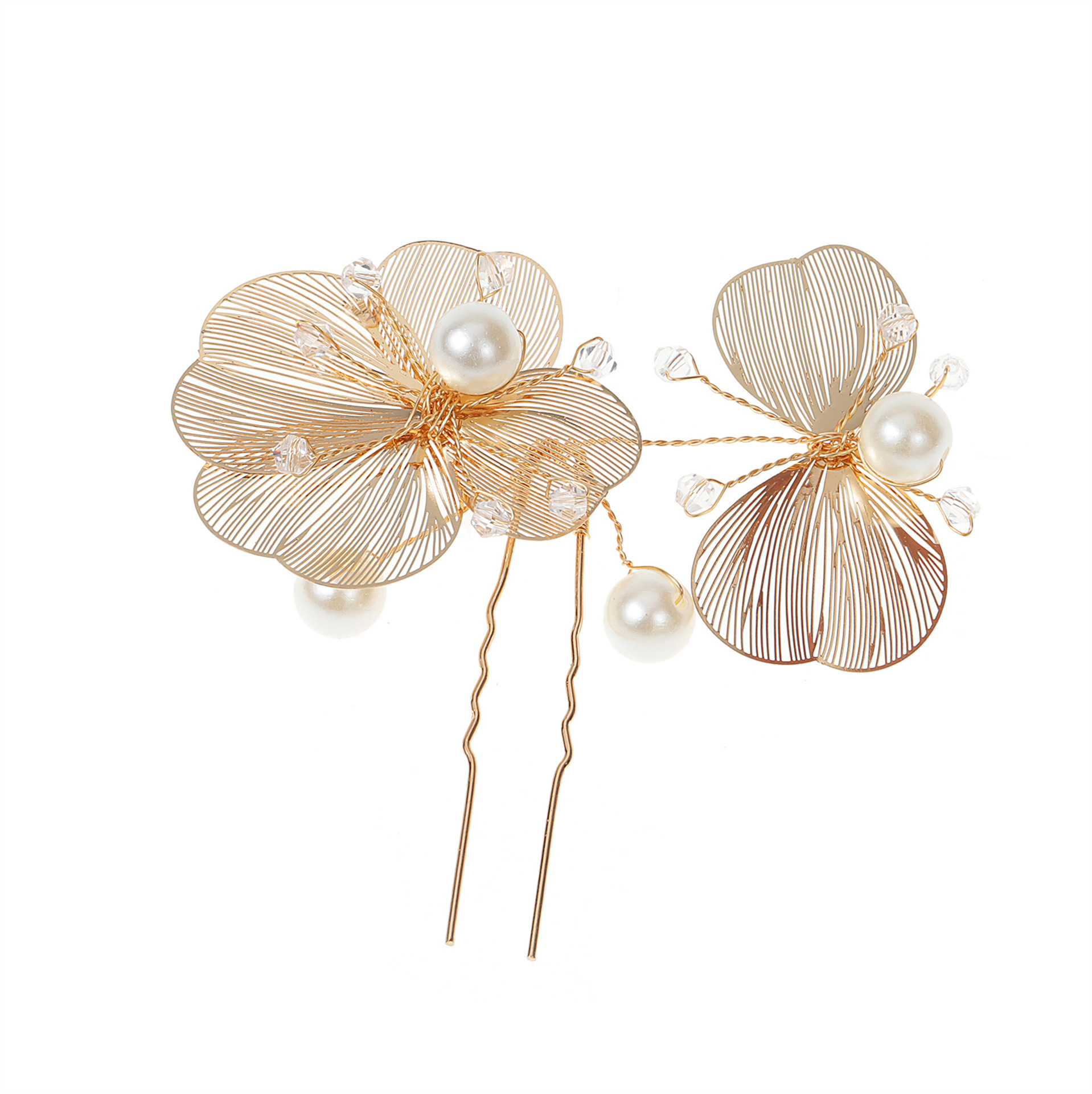 Handmade Gold Metal Flower Pearl Crystal Bridal U Hair Pins Elegant Wedding Party Hair Accessory - Image 5