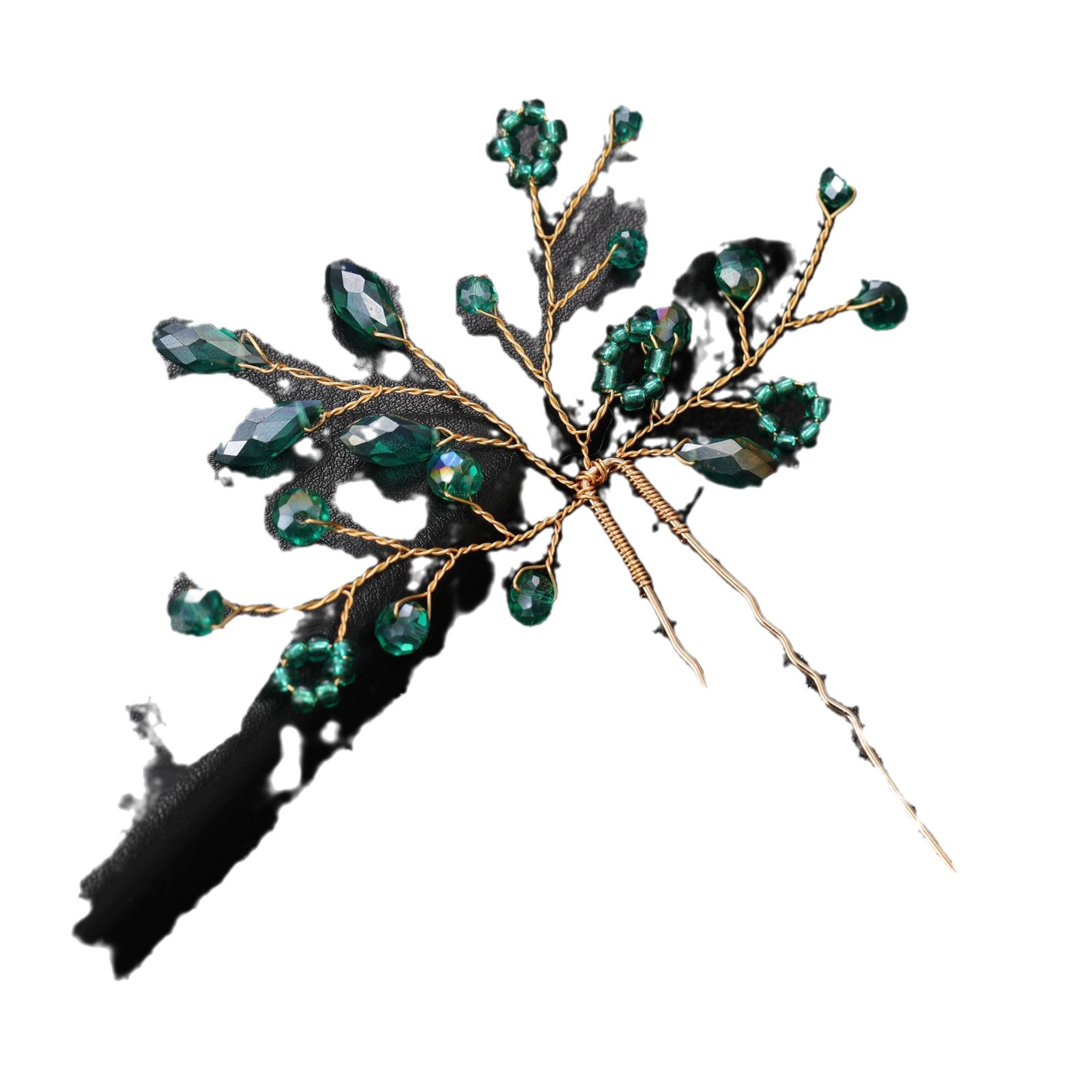 Handmade Gold Wire Green Crystal Bridal U Hair Pin Elegant Wedding Party Women Hair Accessory - Image 5
