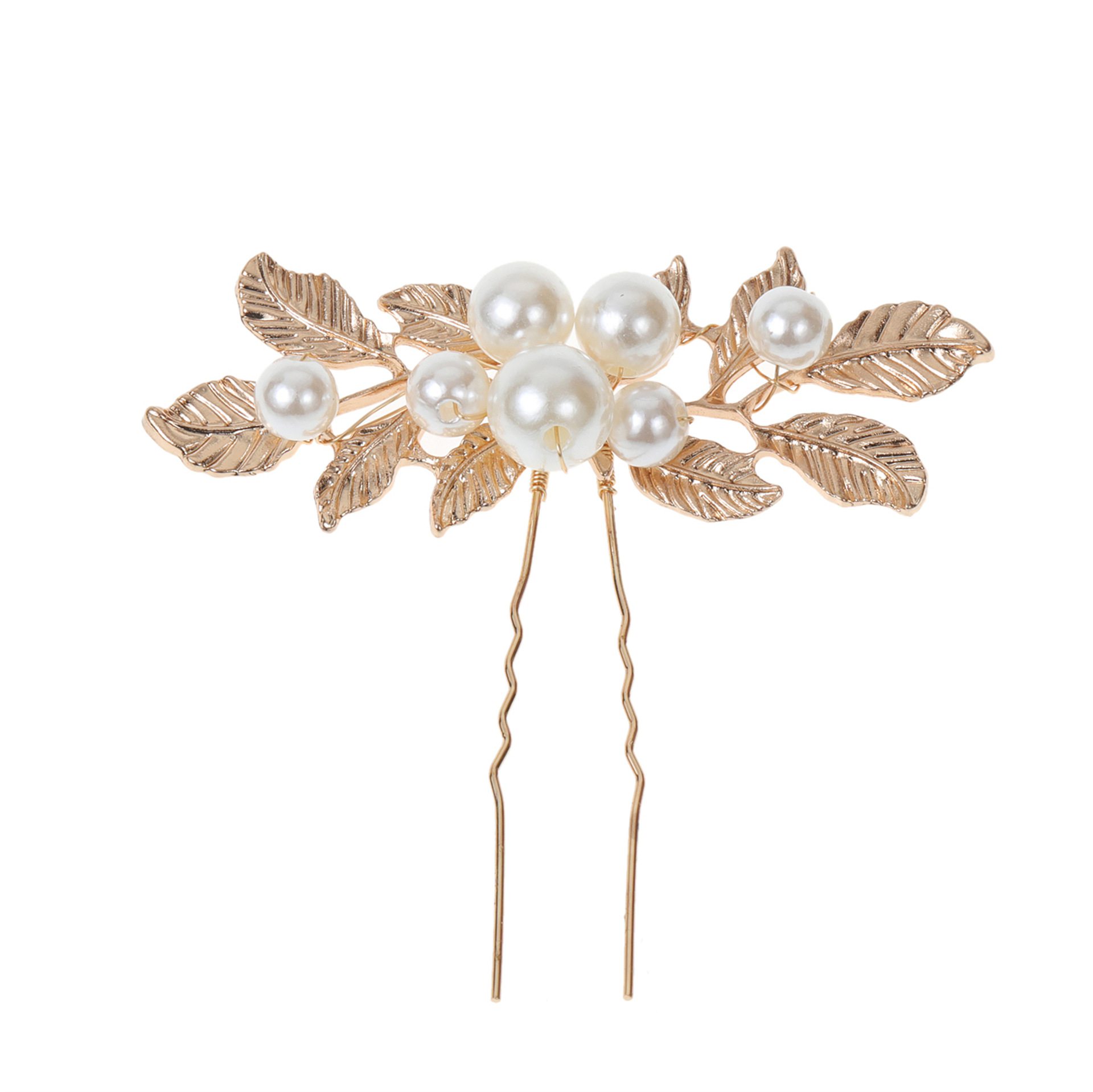 Gold Leaf Pearl Bridal U Hair Pin Elegant Vintage Wedding Party Women Floral Hair Accessory - Image 5