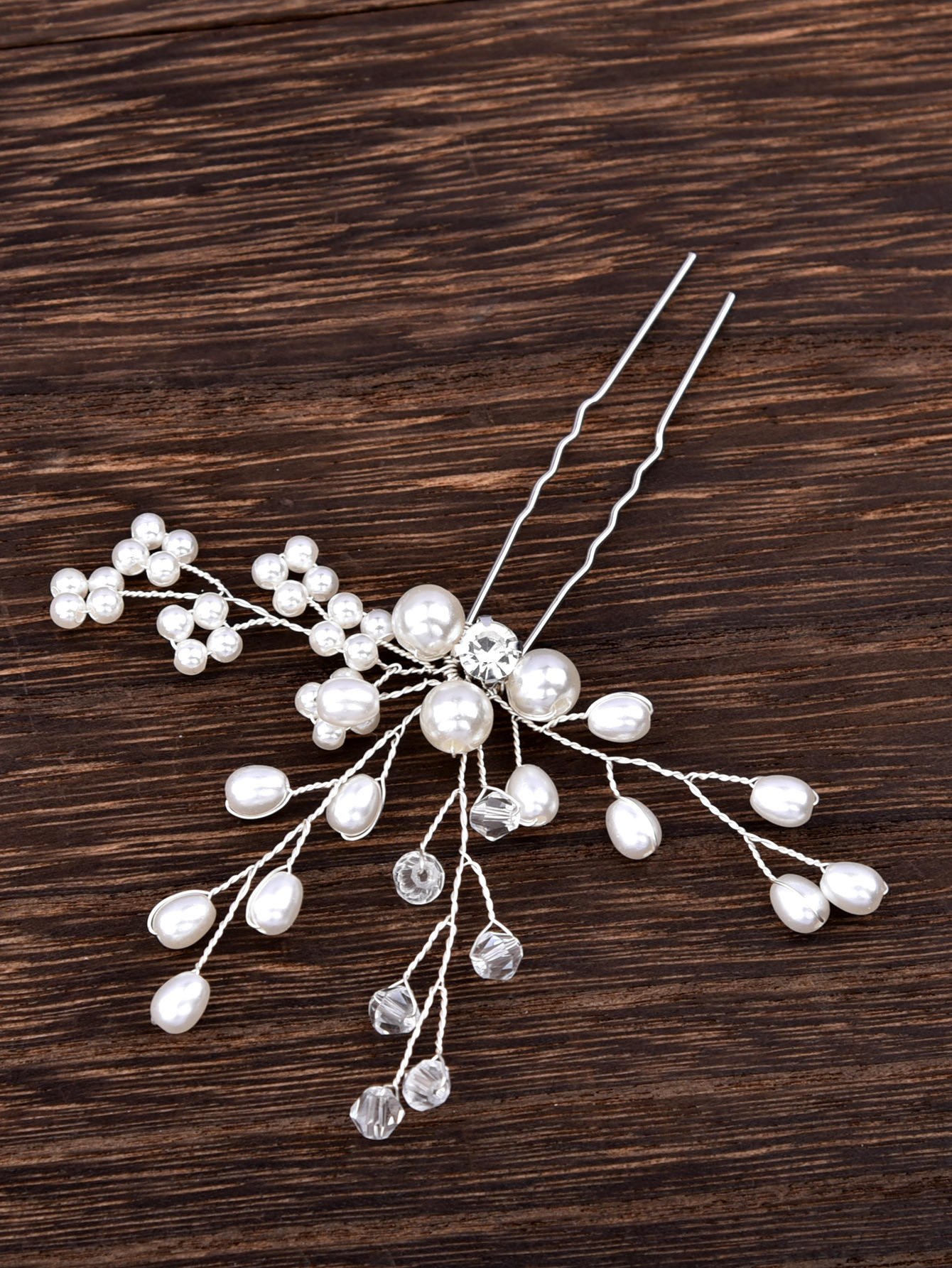 Silver Pearl Crystal Bridal U Hair Pin Elegant Wedding Party Women Boho Floral Hair Accessory - Image 5
