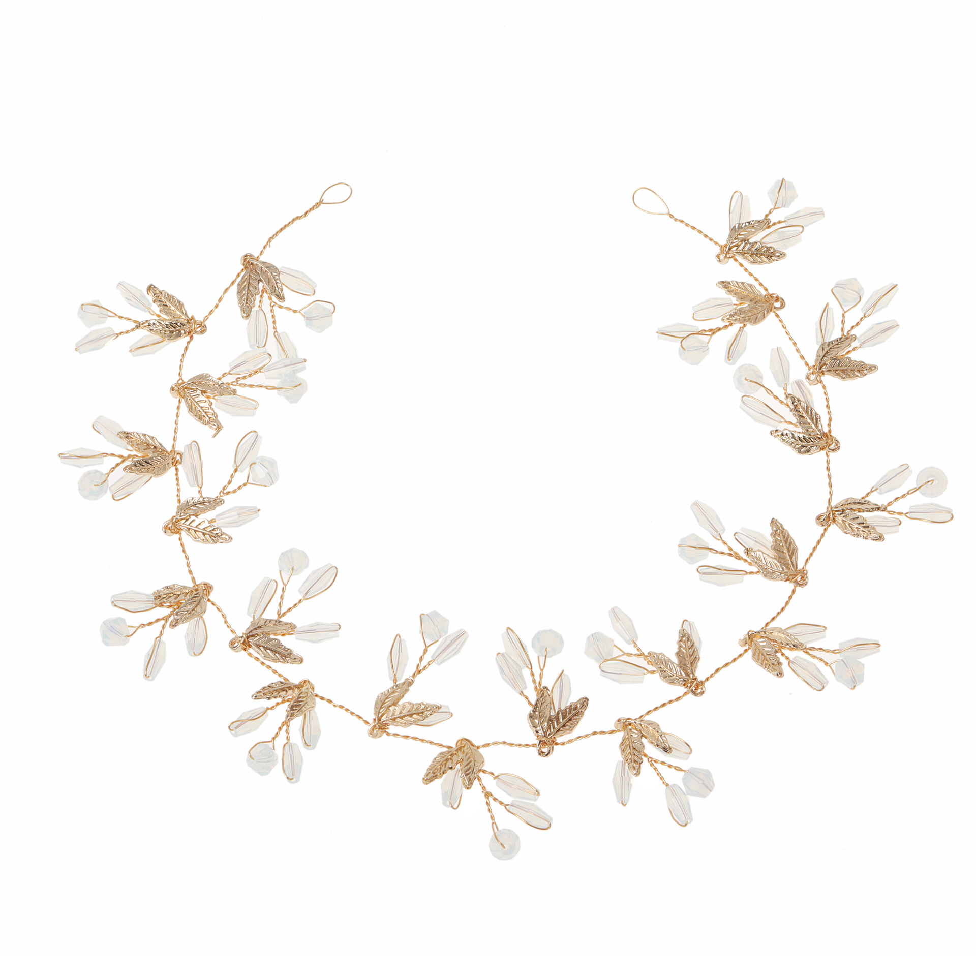 Gold Leaf Opal Bead Vine Bridal Headband Elegant Wedding Party Women Boho Flexible Hair Accessory - Image 5