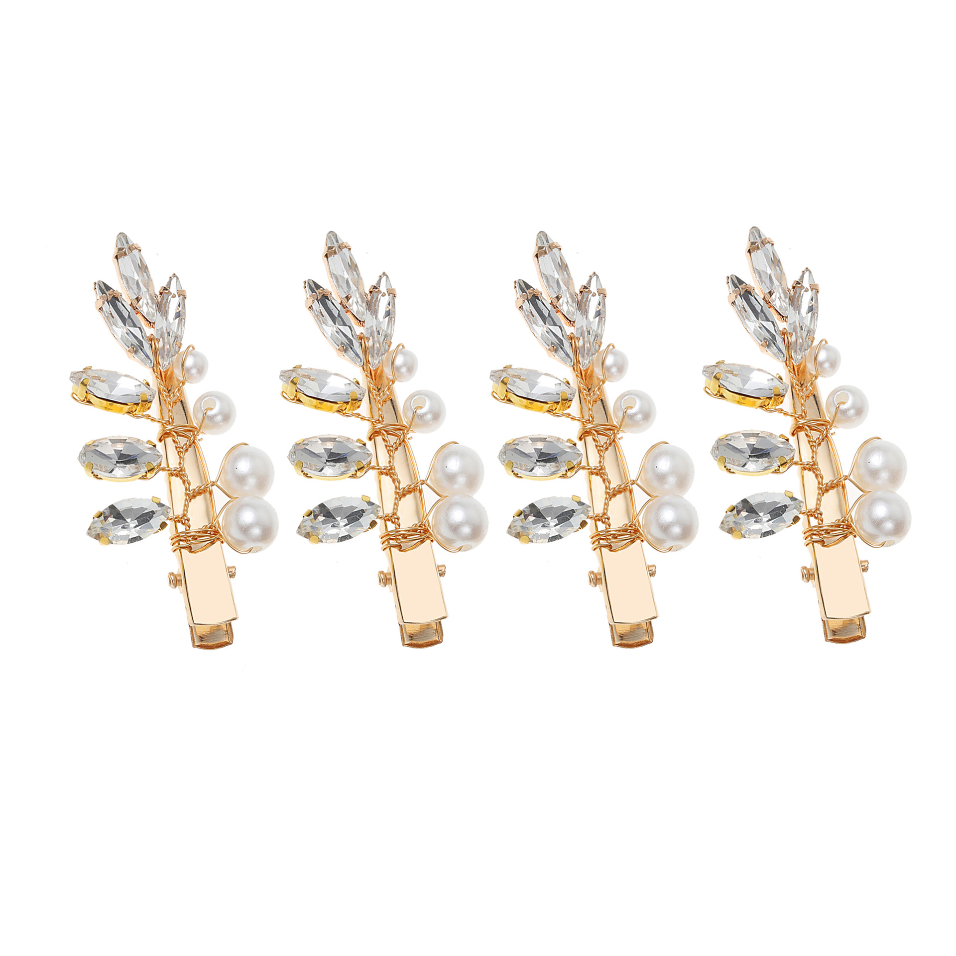 Gold Leaf Rhinestone Pearl Bridal Hair Clip Set Elegant Wedding Party Women Side Hair Accessories - Image 5