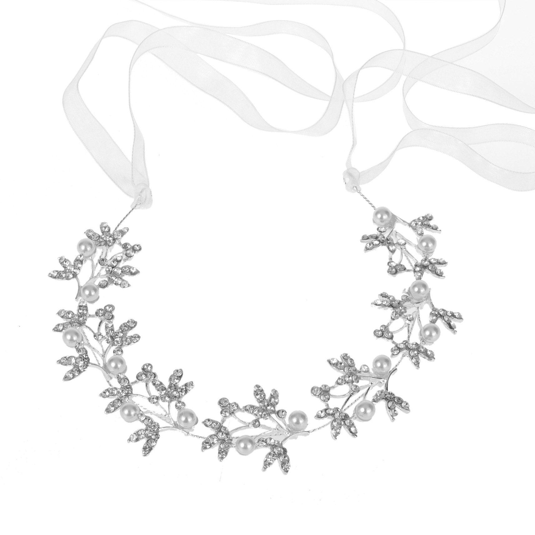 Elegant Floral Leaf Pearl Crystal Silver Bridal Hairband Ideal for Bride Bridesmaid Wedding Gown Styling - Image 5