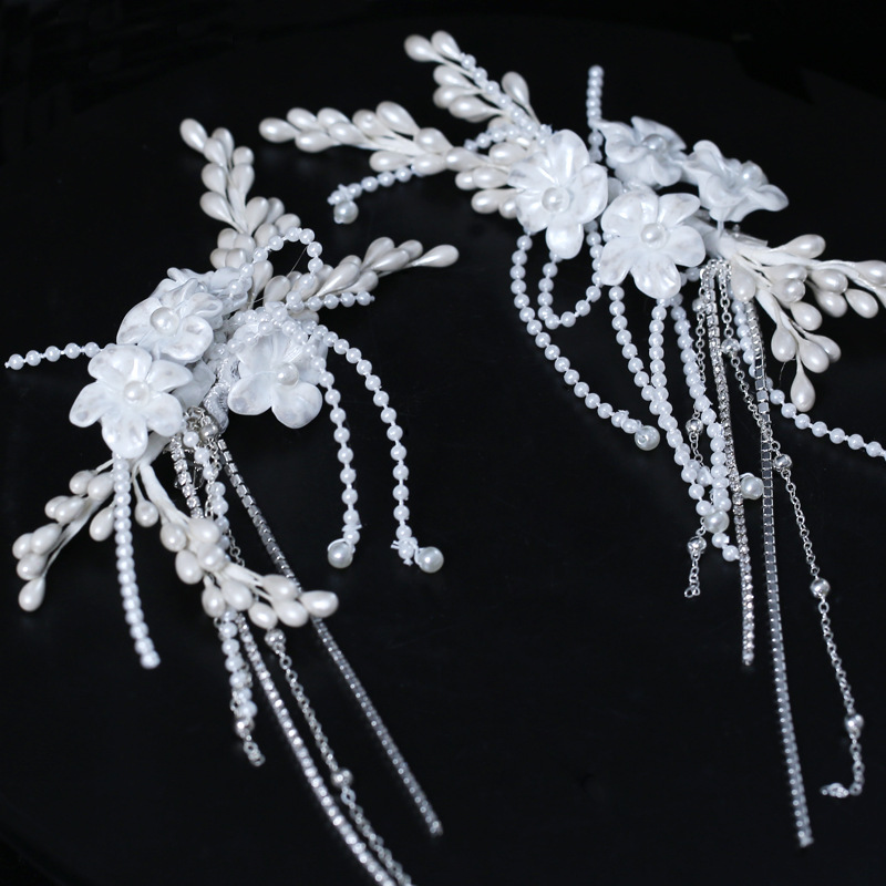 White Floral Pearl Tassel Bridal Hair Clips for Wedding Prom Evening Formal Party Special Occasions - Image 5