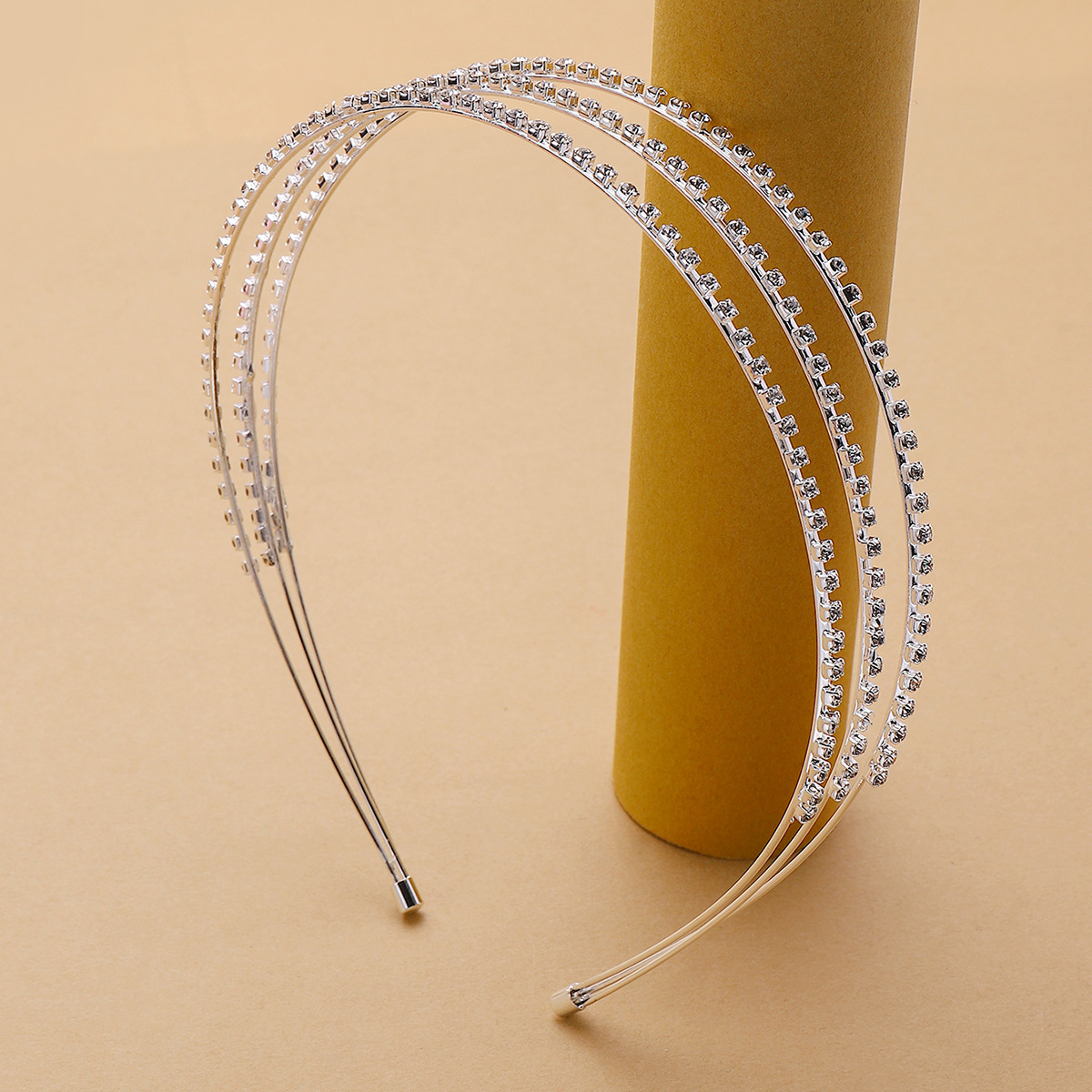 Minimalist Silver Two Row Crystal Rhinestone Thin Wire Headband Ideal for Bride Bridesmaid Wedding Styling - Image 5