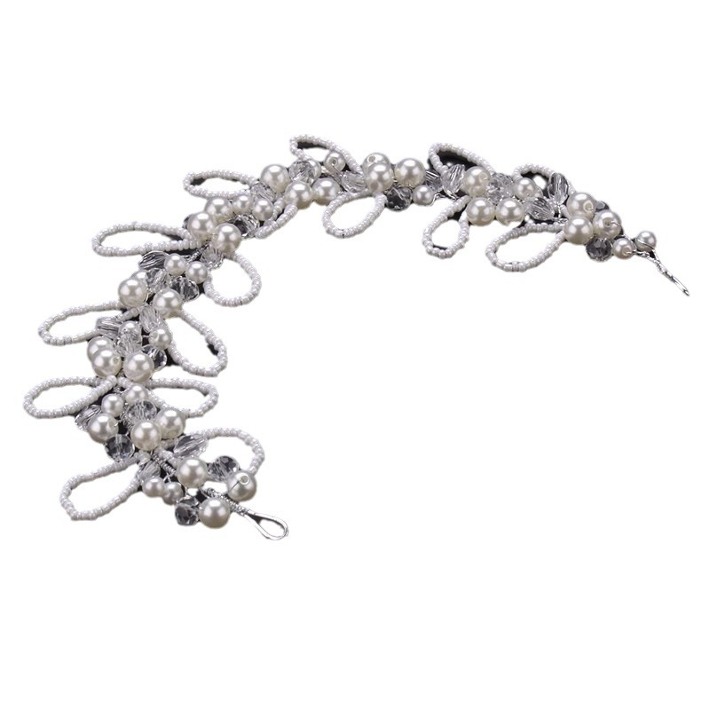 White Beaded Pearl Crystal Floral Bridal Hair Vine for Wedding Prom Evening Formal Party Occasions - Image 5