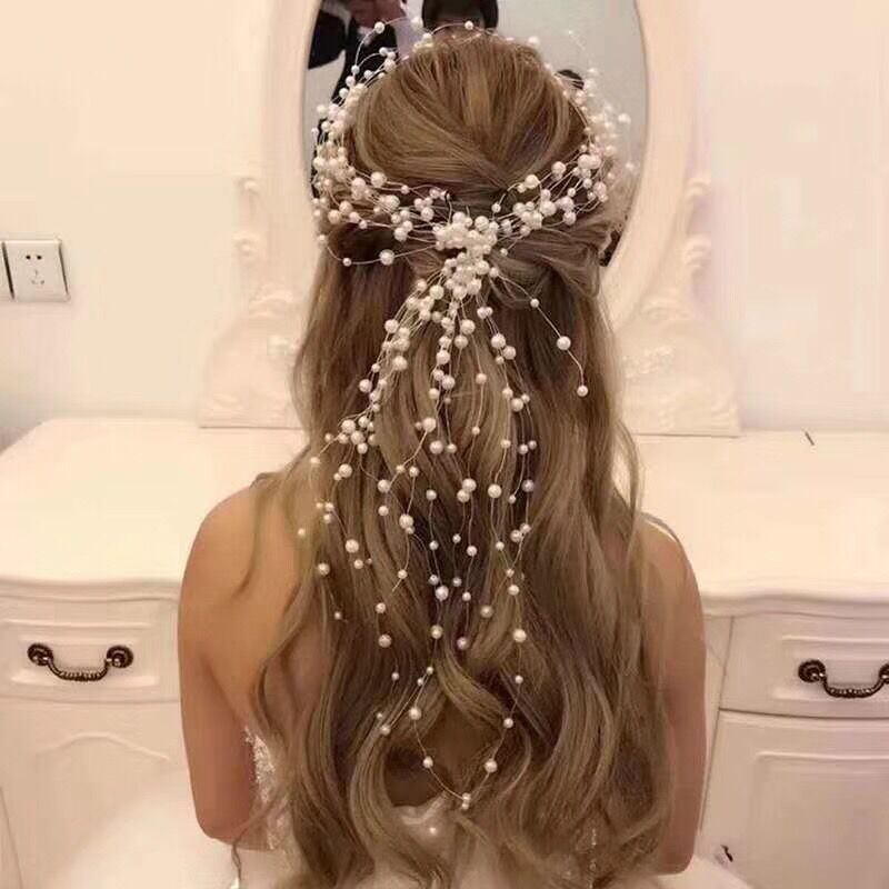 Long‑Tassel Multi‑Strand Pearl Bridal Hair Vine Bohemian Wedding Headband for Women Gift - Image 5