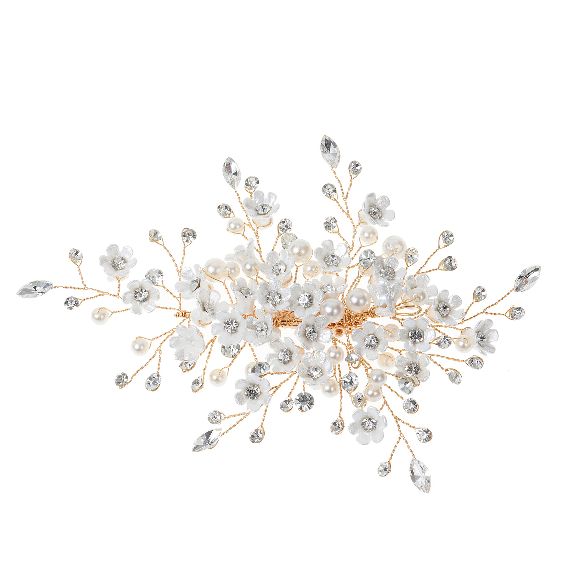 Gold‑Tone White Flower Pearl Rhinestone Bridal Hair Clip Wedding Side Hair Accessory for Women Gift - Image 5