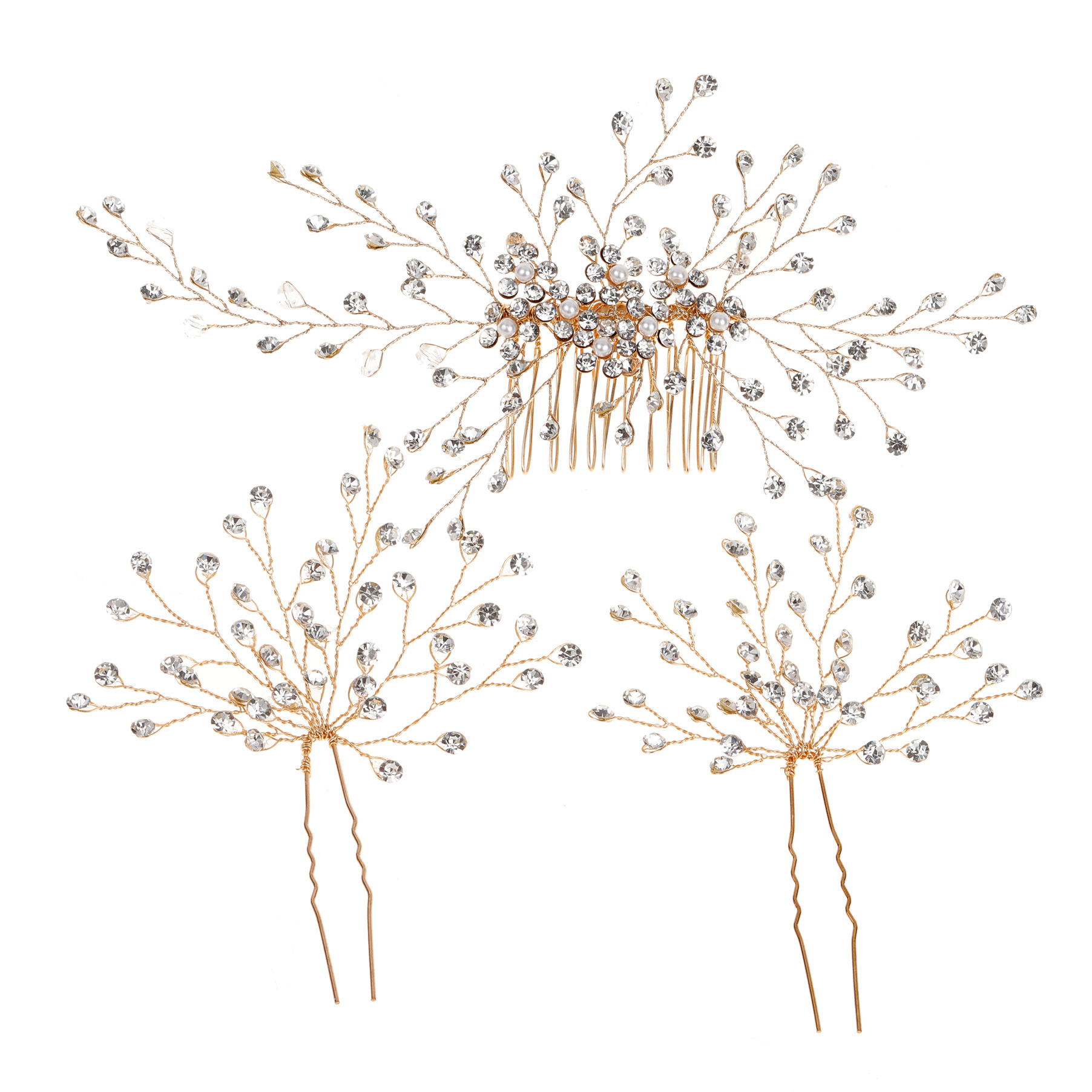 Silver Crystal Branch‑Shaped Bridal Hair Comb and Hair Pins Set Wedding Hair Accessories for Women Gift - Image 5