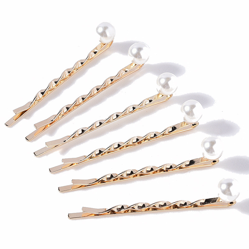 Twisted Gold Metal White Pearl Bobby Pins Elegant Daily Hair Clips Set for Women Gift - Image 5