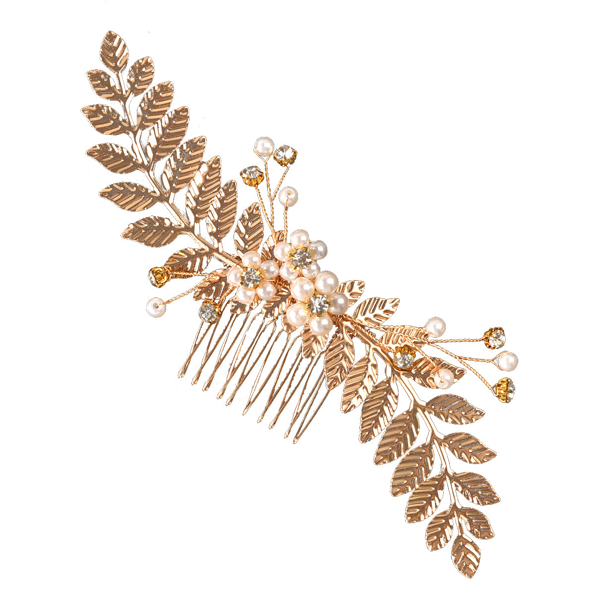 Gold Leaf Pearl Crystal Bridal Hair Comb Vintage Wedding Side Hair Accessory for Women Gift - Image 5