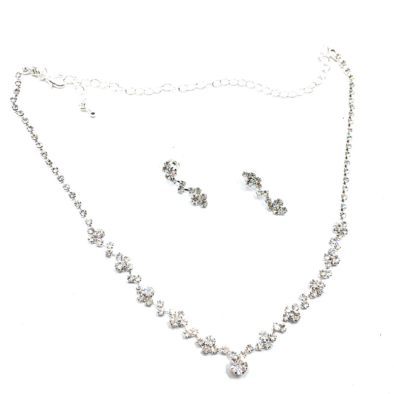 Women Wedding Bridal Jewelry Set Silver Tone Clear Zircon Floral Necklace Dangle Earrings Formal Occasion Accessories - Image 4