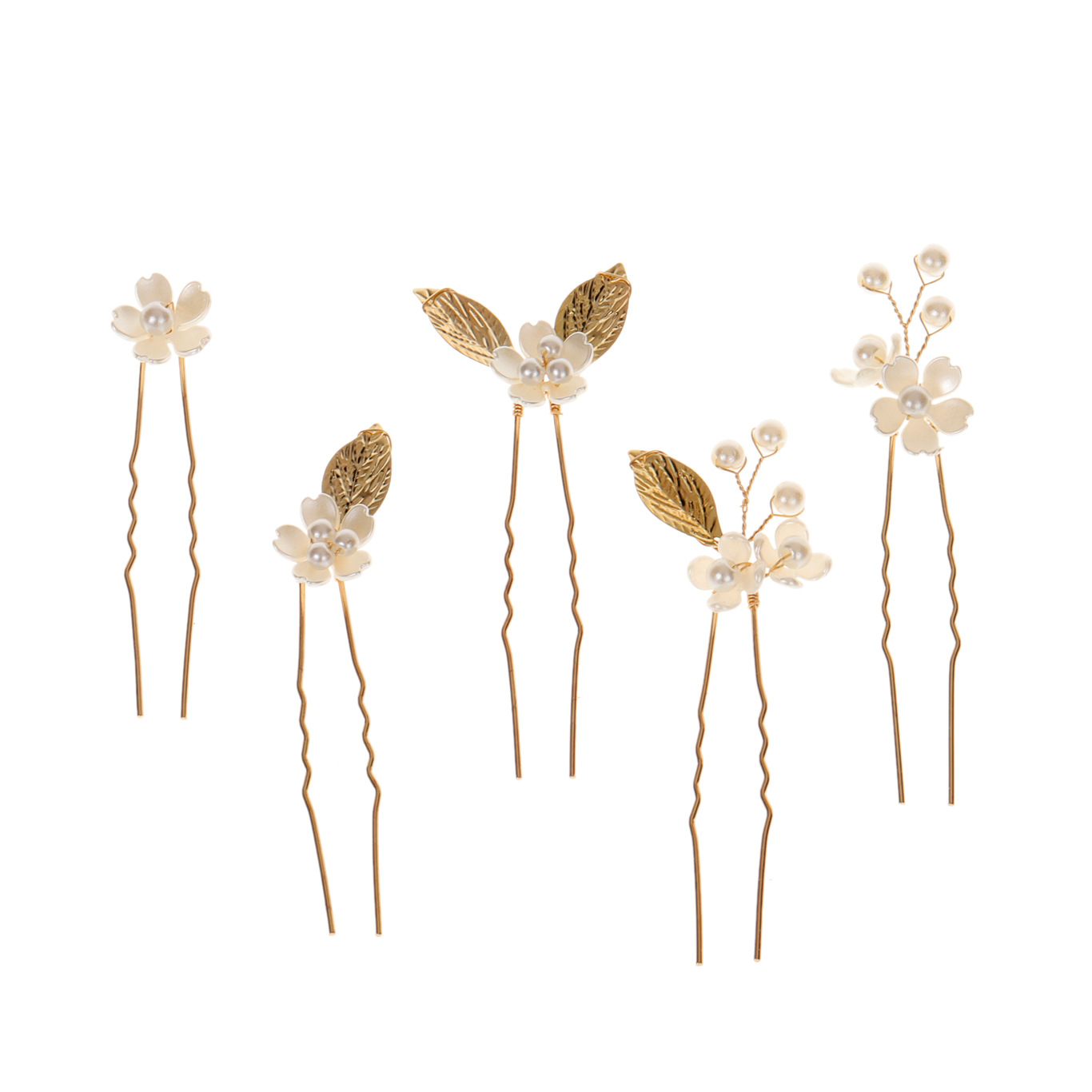 Handmade Cherry Blossom Pearl Hairpin Pack Golden Leaf Wave U Shaped Hair Sticks for Bride Updo Hairstyle - Image 5